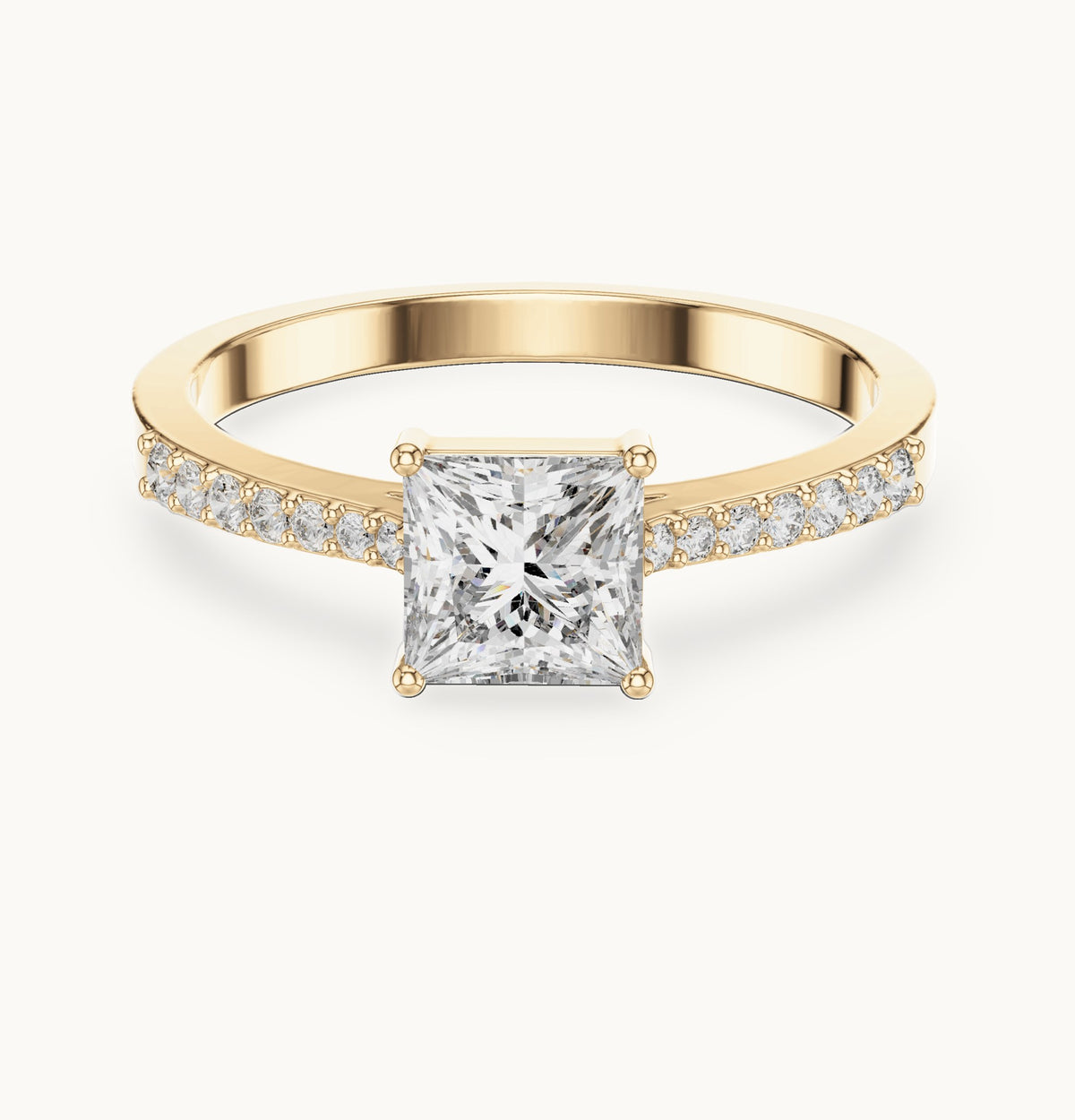 Princess-cut lab-grown diamond pavé engagement ring in yellow gold, 0.74 CT TW, view 4