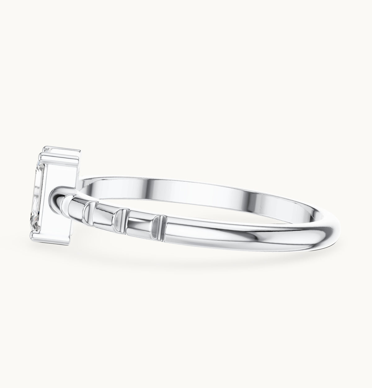 Emerald-cut lab-grown diamond solitaire engagement ring with notched band in white gold, 0.50 CT TW, view 3