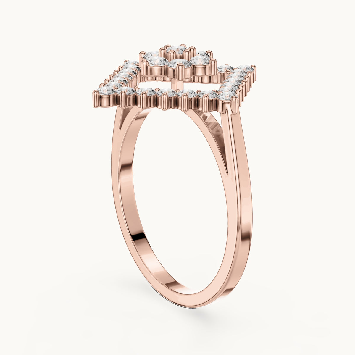 Round lab-grown diamond geometric cluster ring in rose gold, 0.677 CT TW, view 1