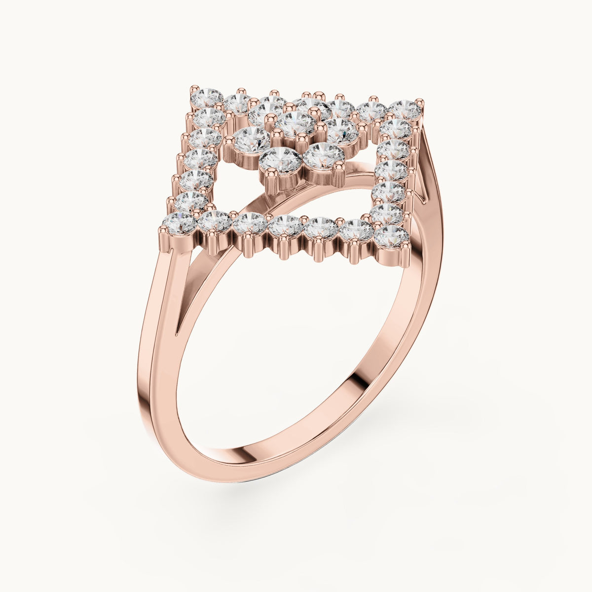 Round lab-grown diamond geometric cluster ring in rose gold, 0.677 CT TW, view 2