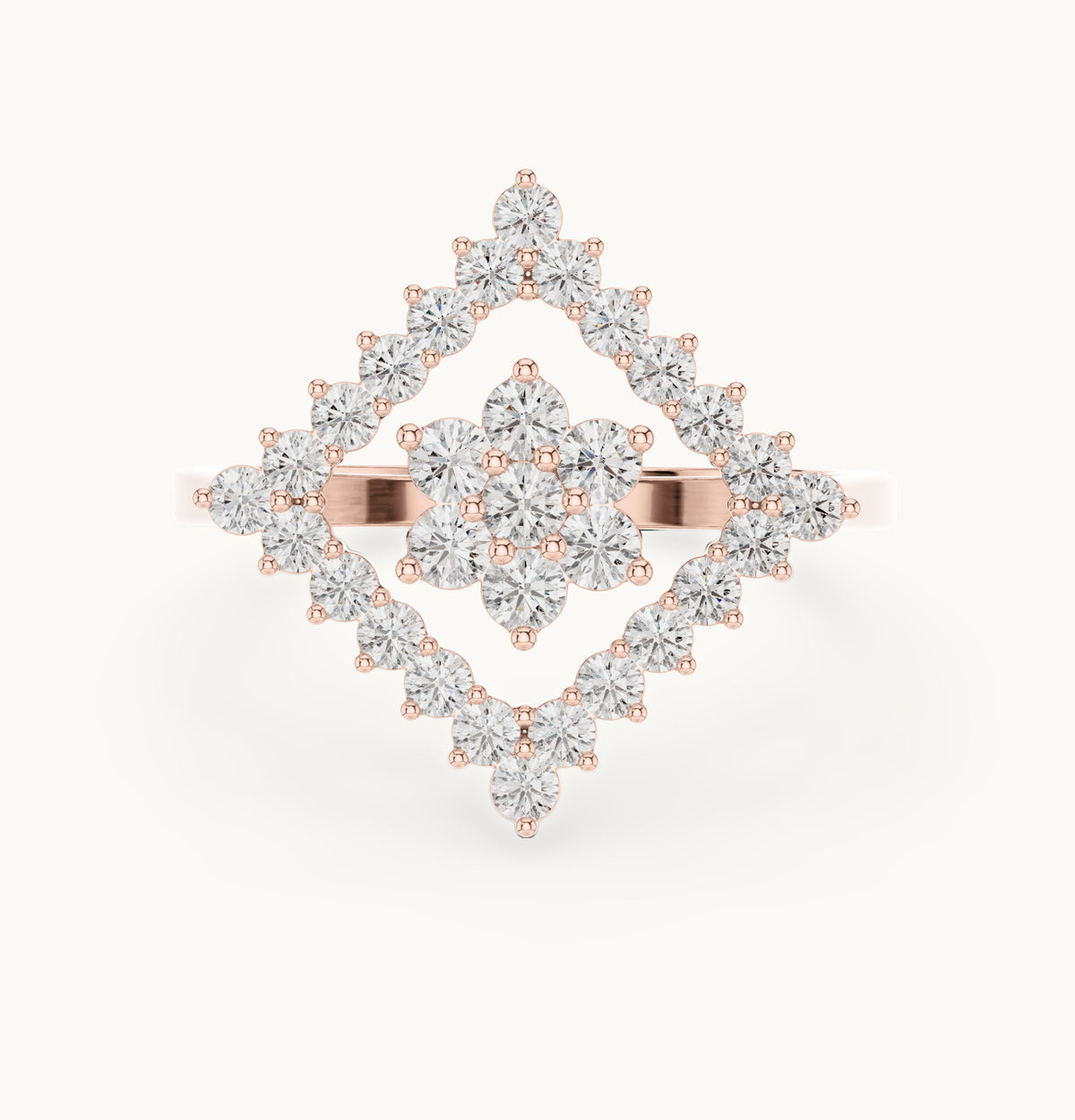 Round lab-grown diamond geometric cluster ring in rose gold, 0.677 CT TW, view 4
