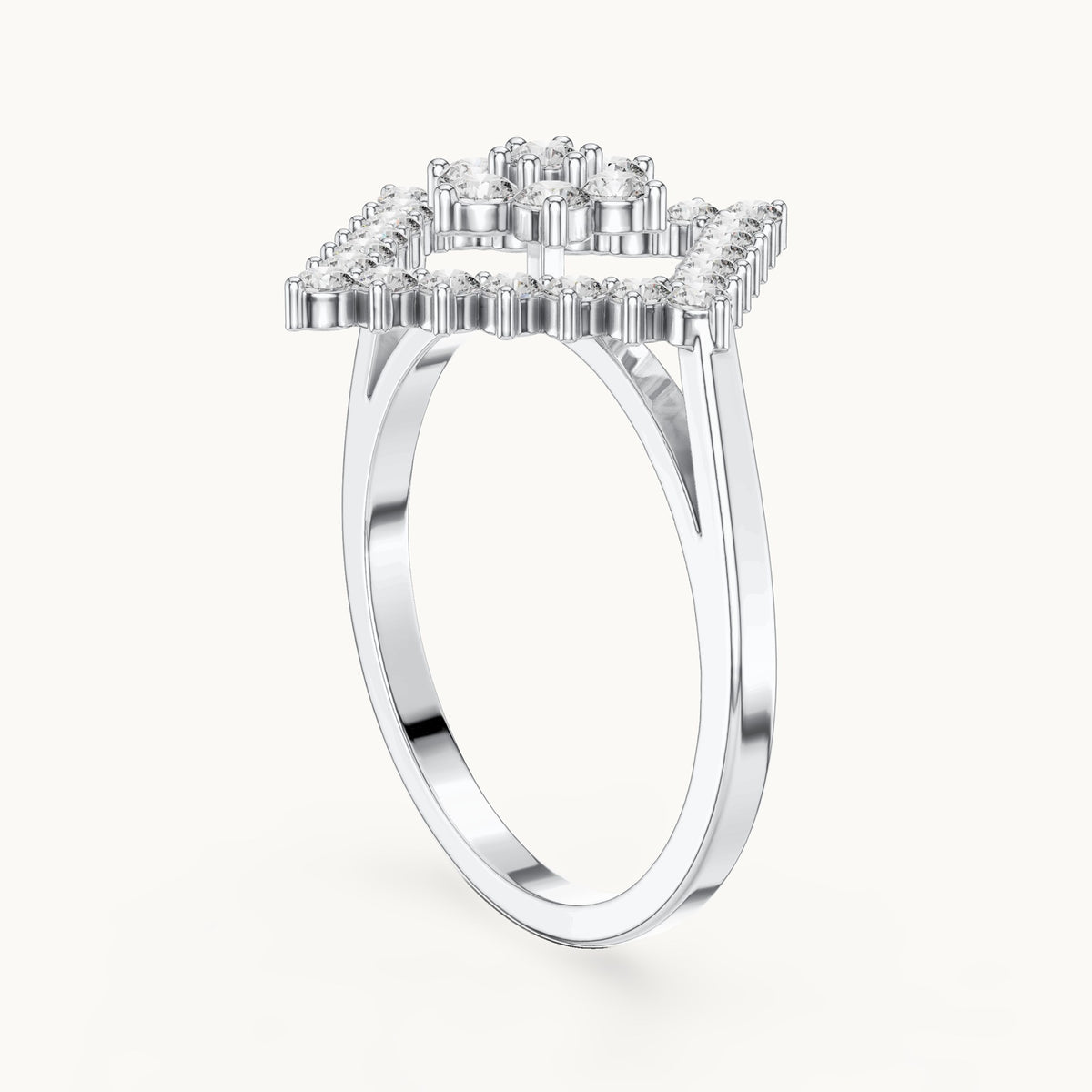 Round lab-grown diamond geometric cluster ring in white gold, 0.677 CT TW, view 1