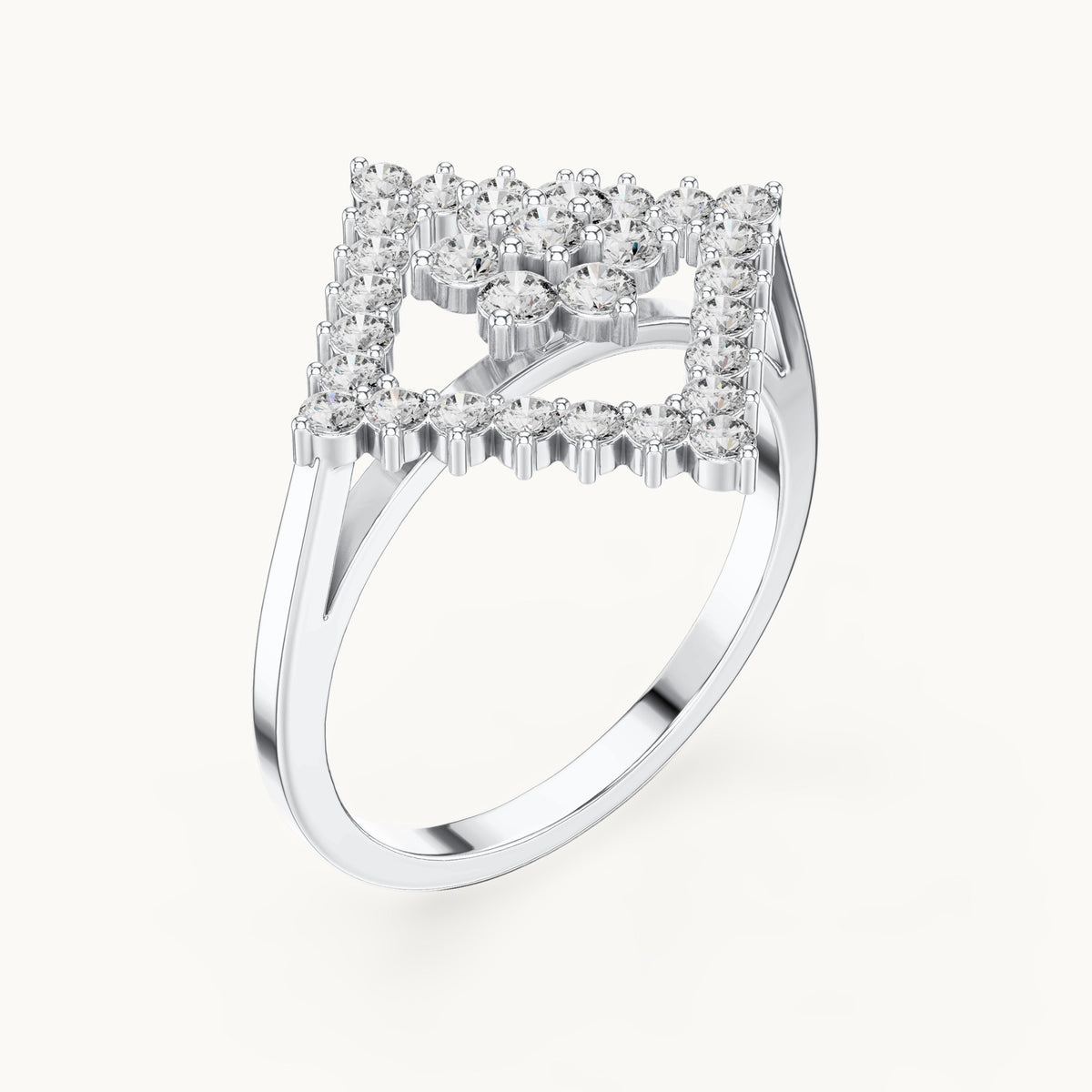 Round lab-grown diamond geometric cluster ring in white gold, 0.677 CT TW, view 2