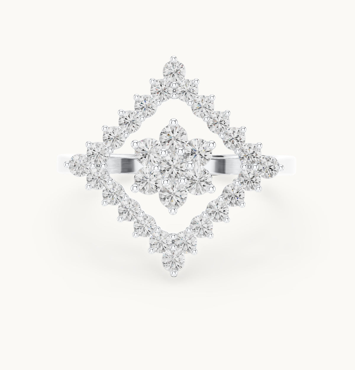 Round lab-grown diamond geometric cluster ring in white gold, 0.677 CT TW, view 4