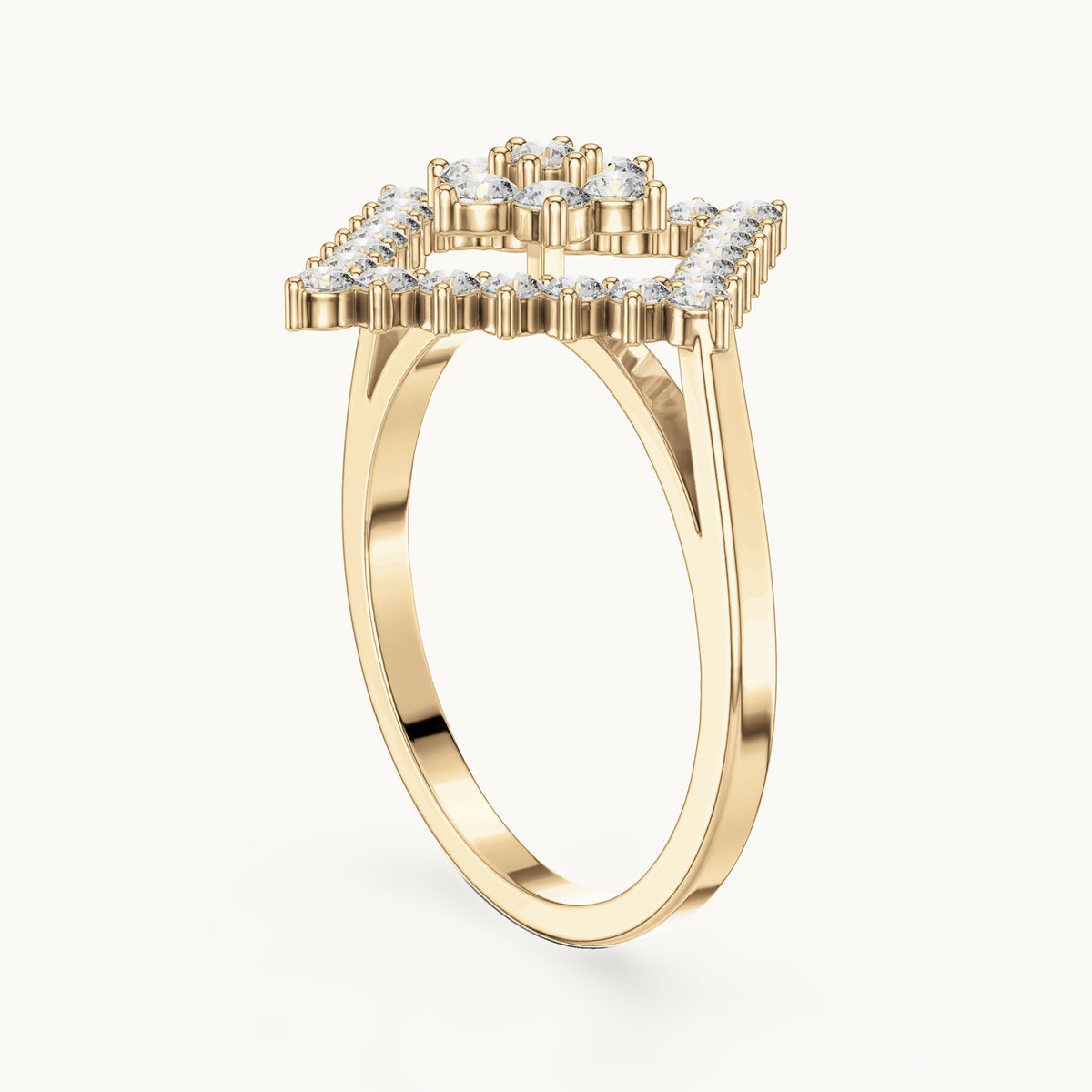 Round lab-grown diamond geometric cluster ring in yellow gold, 0.677 CT TW, view 1