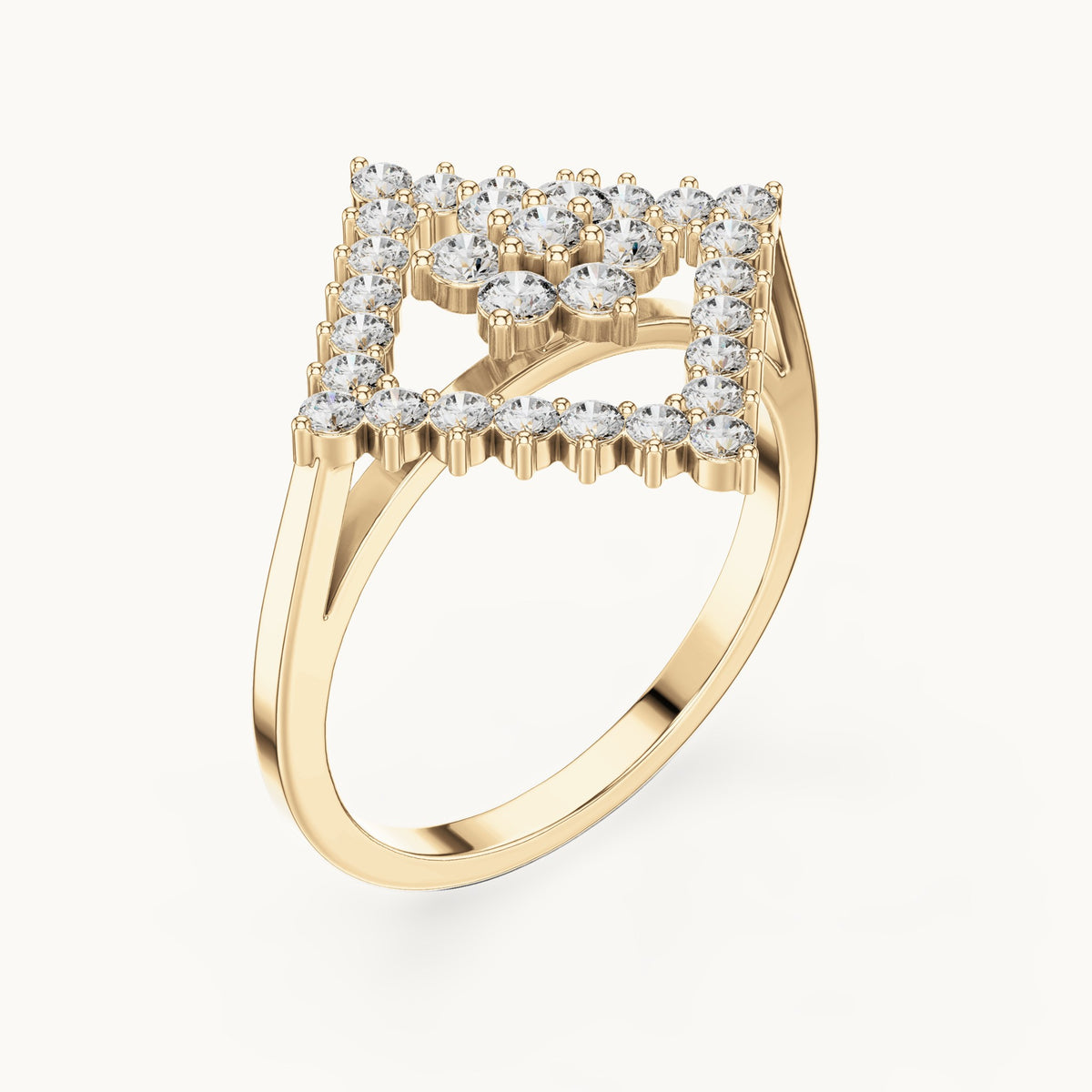 Round lab-grown diamond geometric cluster ring in yellow gold, 0.677 CT TW, view 2