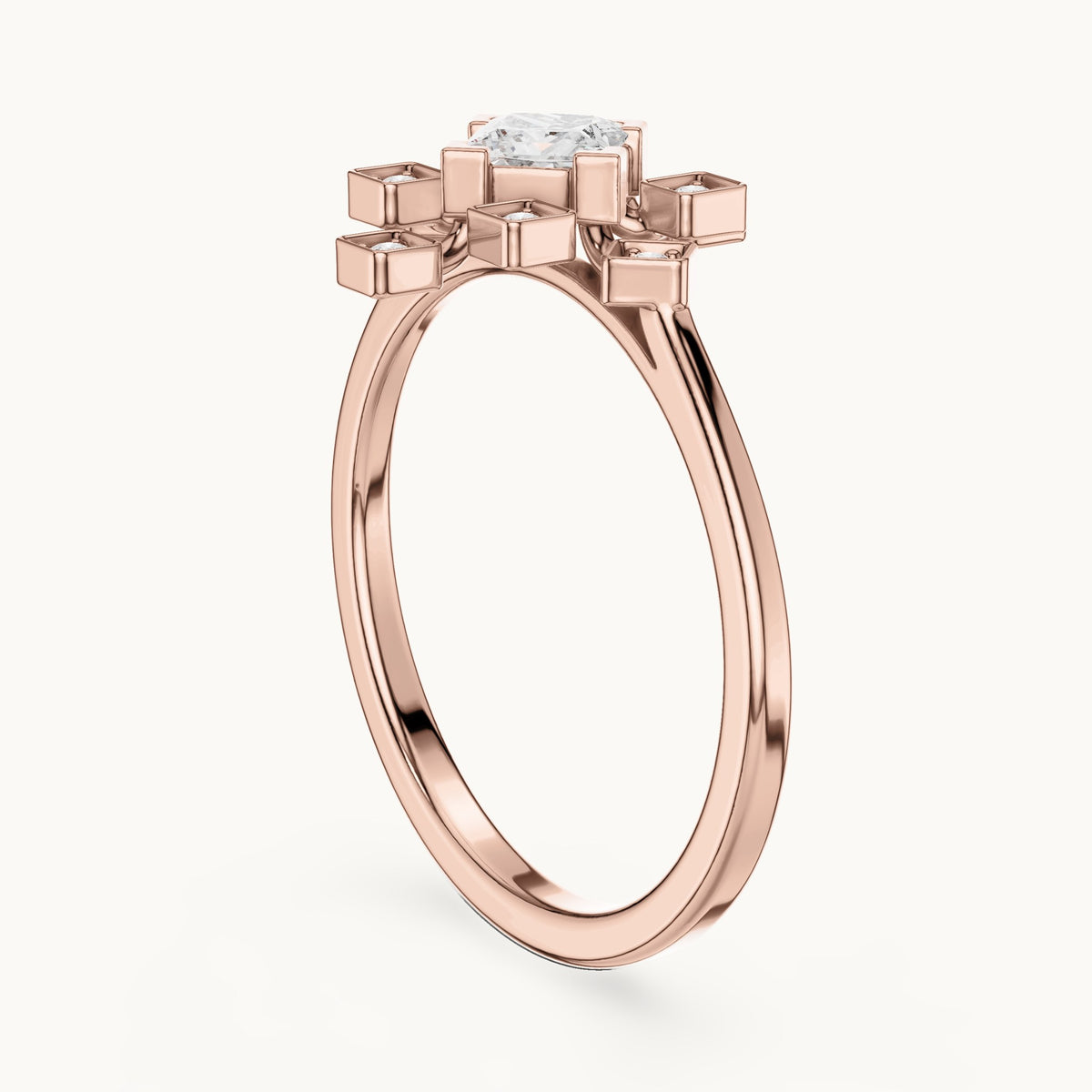 Princess-cut lab-grown diamond starburst geometric ring in rose gold, 0.26 CT TW, view 1