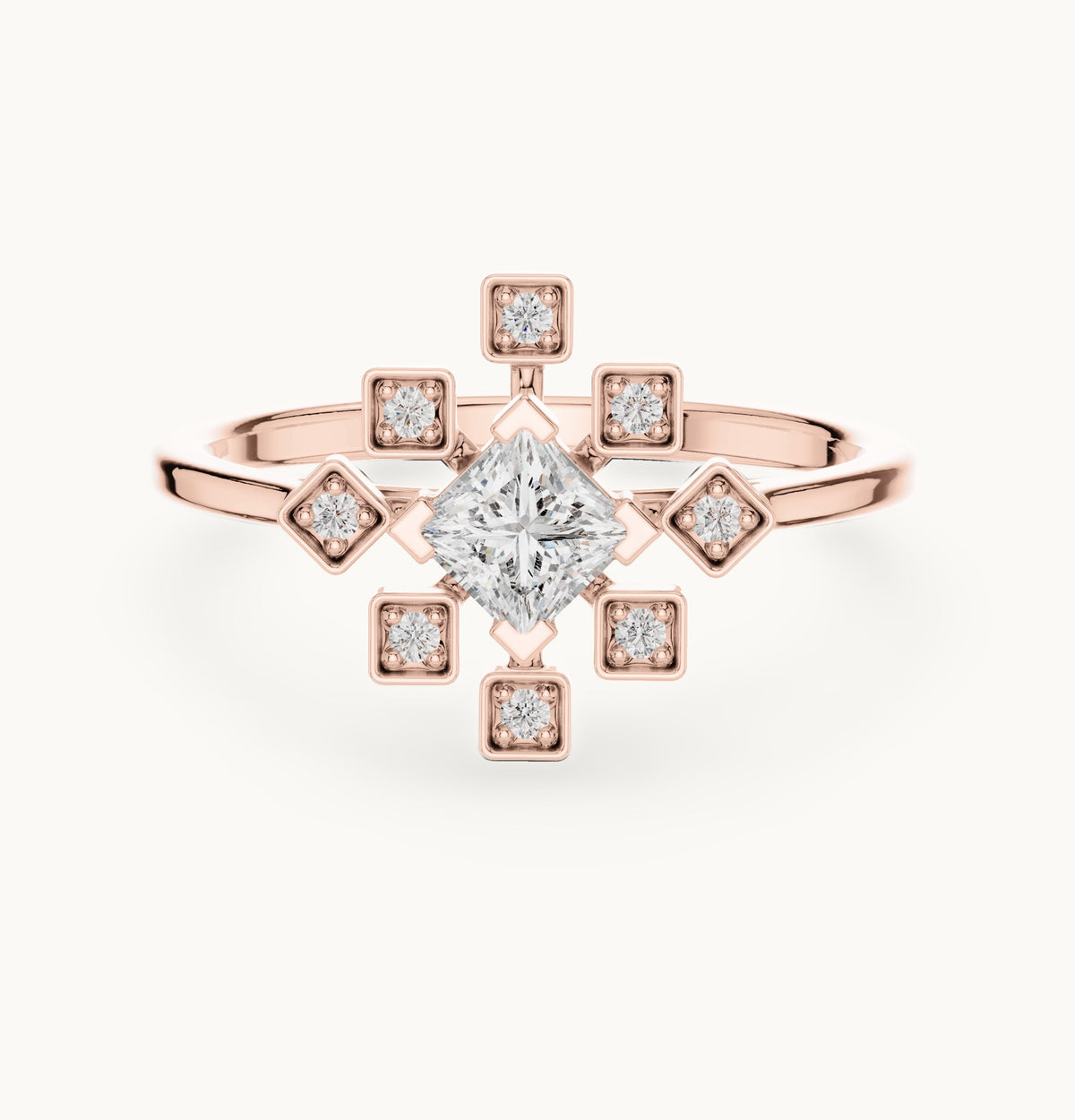 Princess-cut lab-grown diamond starburst geometric ring in rose gold, 0.26 CT TW, view 4
