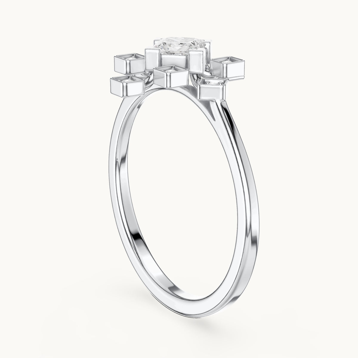 Princess-cut lab-grown diamond starburst geometric ring in white gold, 0.26 CT TW, view 1