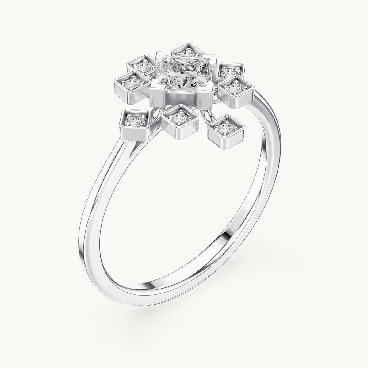 Princess-cut lab-grown diamond starburst geometric ring in white gold, 0.26 CT TW, view 2