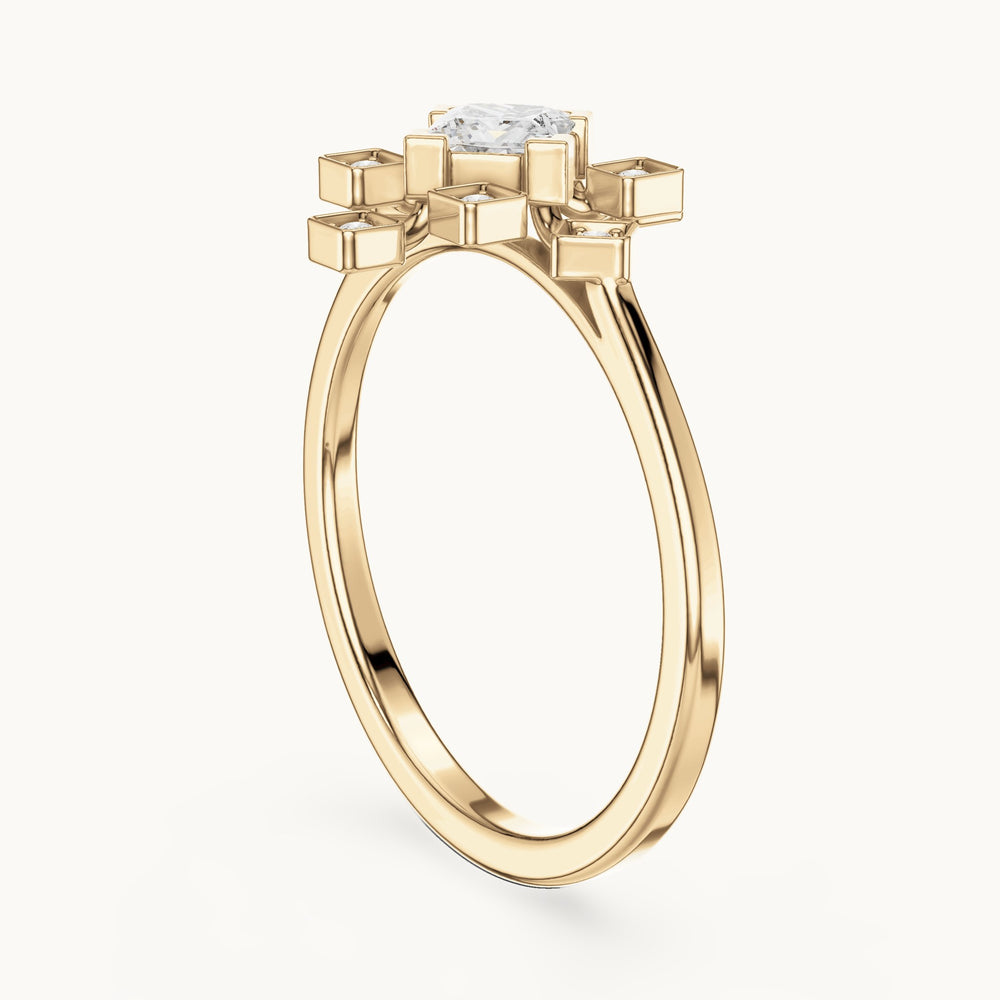 Princess-cut lab-grown diamond starburst geometric ring in yellow gold, 0.26 CT TW, view 1