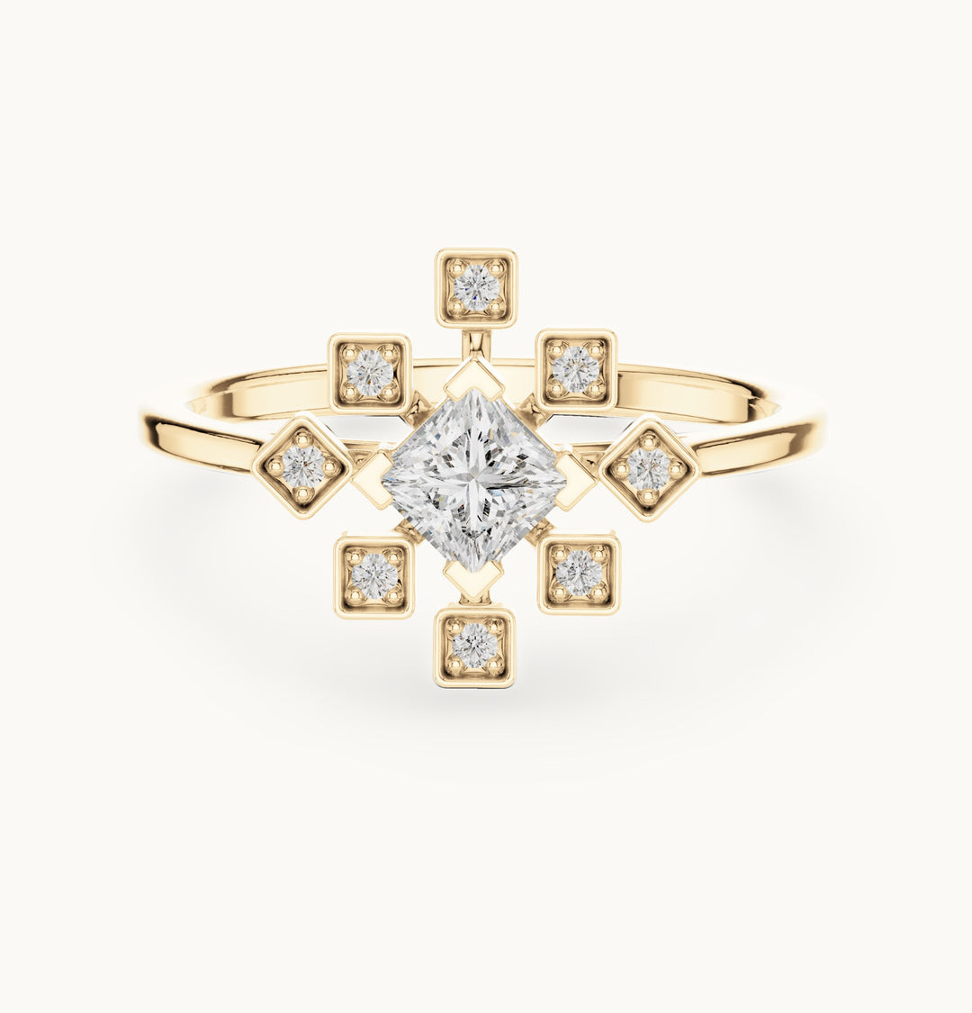 Princess-cut lab-grown diamond starburst geometric ring in yellow gold, 0.26 CT TW, view 4