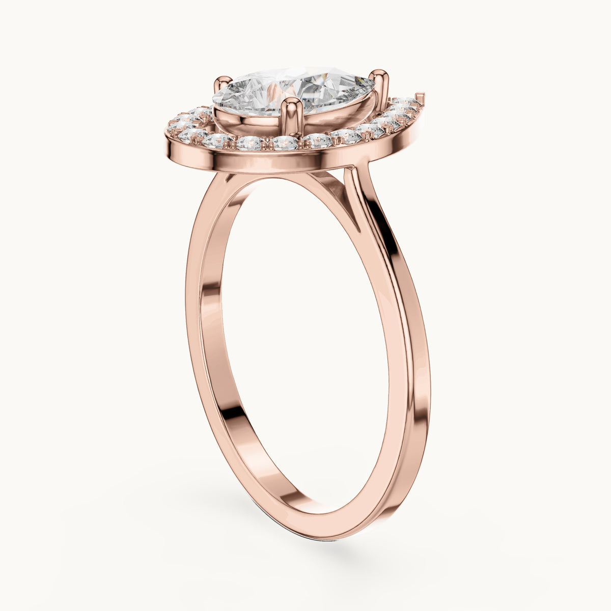 Pear lab-grown diamond halo engagement ring in rose gold, 1.20 CT TW, view 1