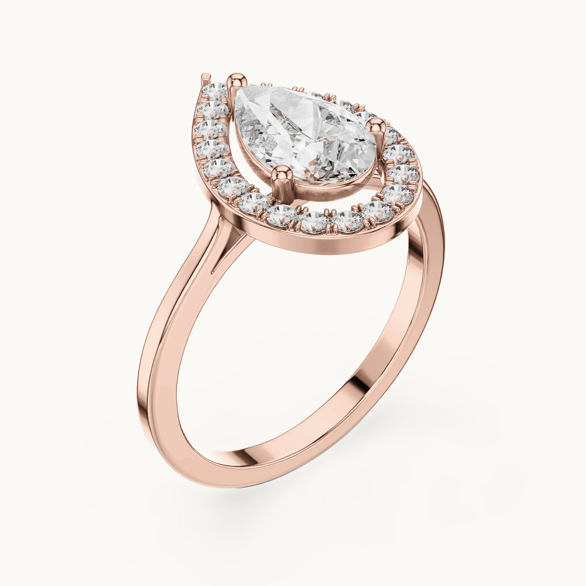 Pear lab-grown diamond halo engagement ring in rose gold, 1.20 CT TW, view 2