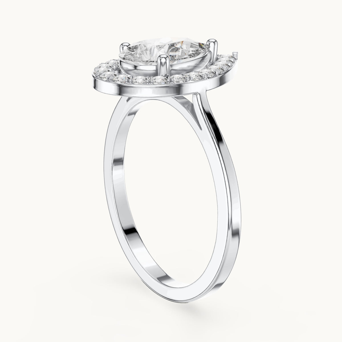 Pear lab-grown diamond halo engagement ring in white gold, 1.20 CT TW, view 1