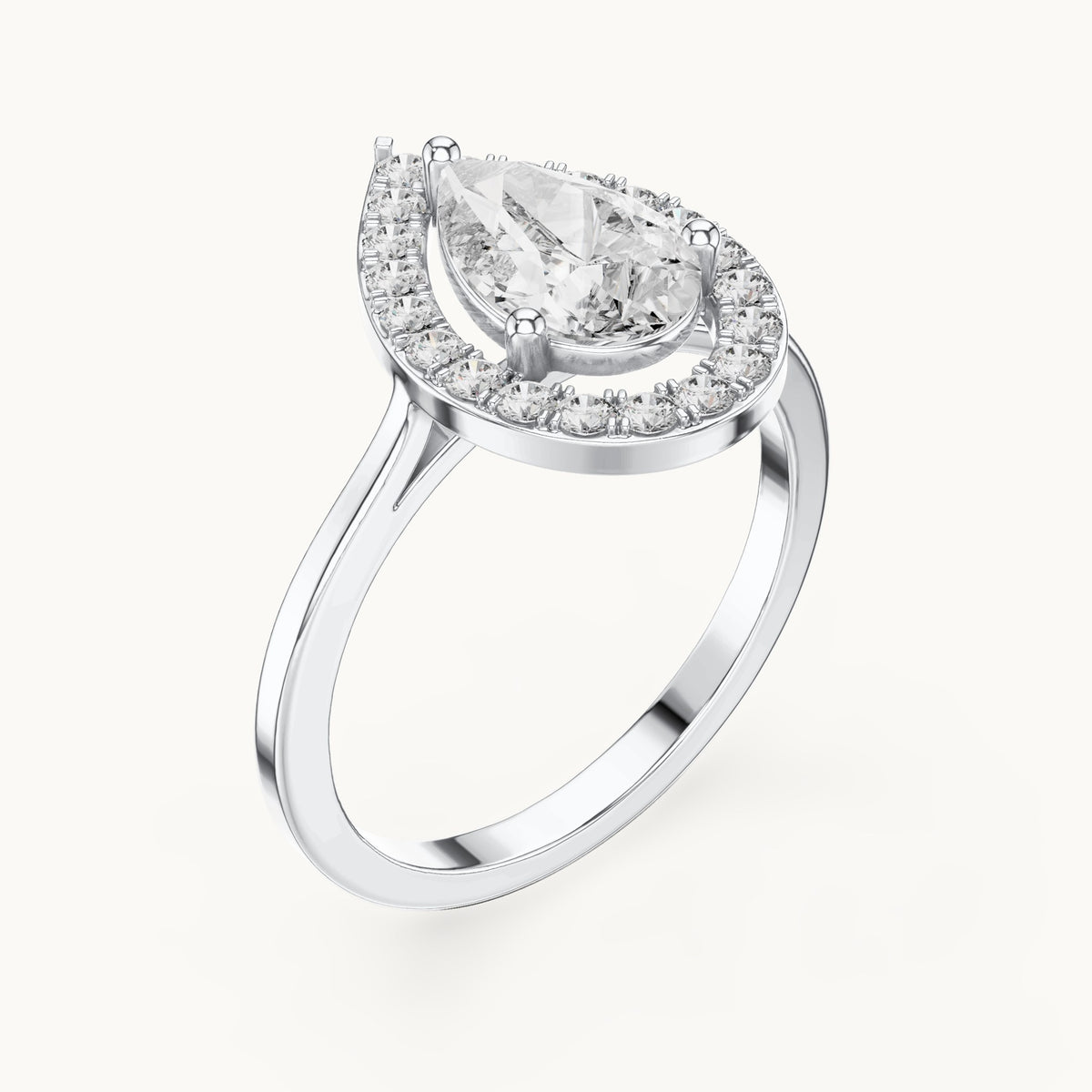 Pear lab-grown diamond halo engagement ring in white gold, 1.20 CT TW, view 2