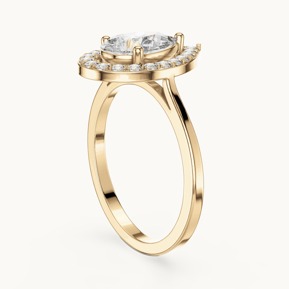 Pear lab-grown diamond halo engagement ring in yellow gold, 1.20 CT TW, view 1