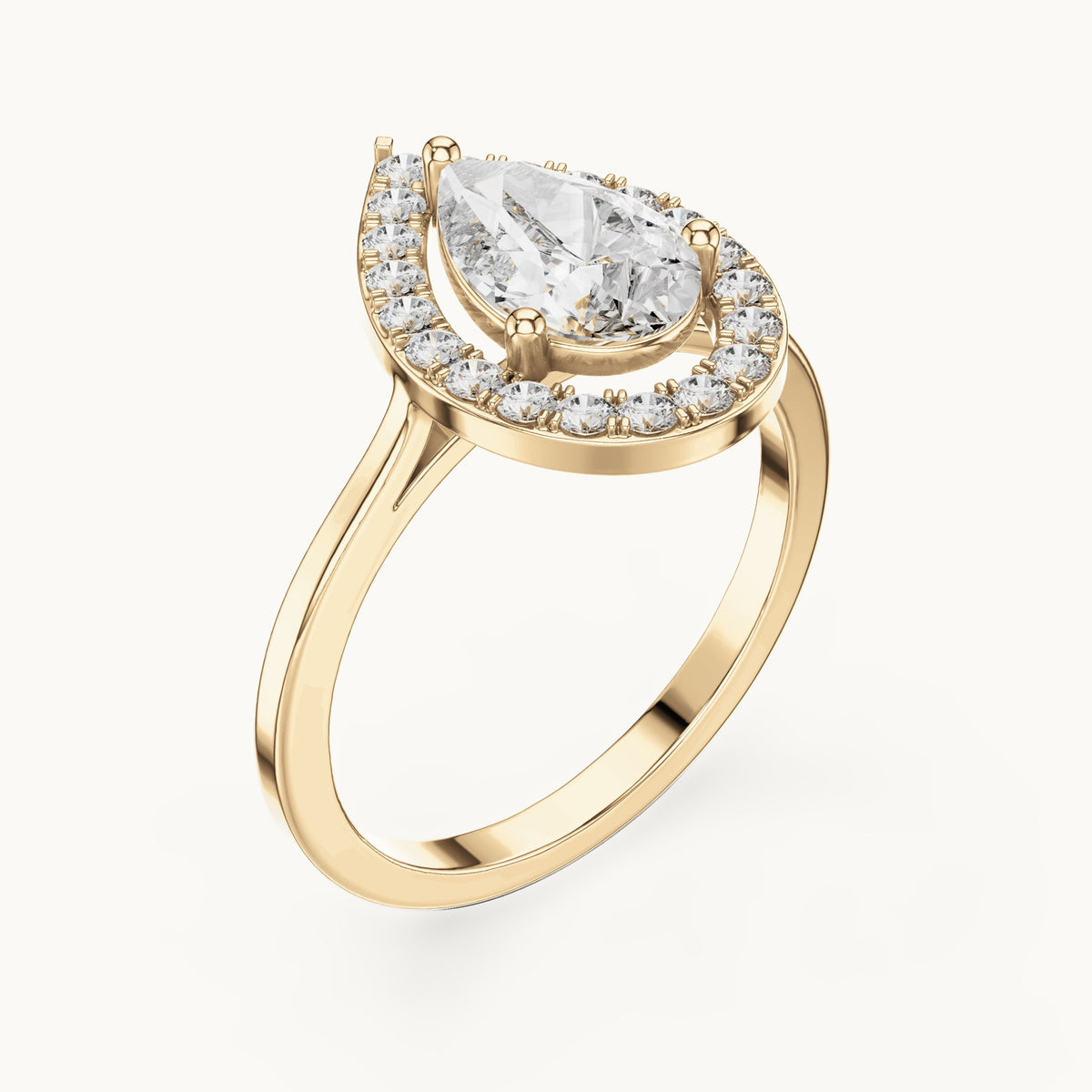 Pear lab-grown diamond halo engagement ring in yellow gold, 1.20 CT TW, view 2