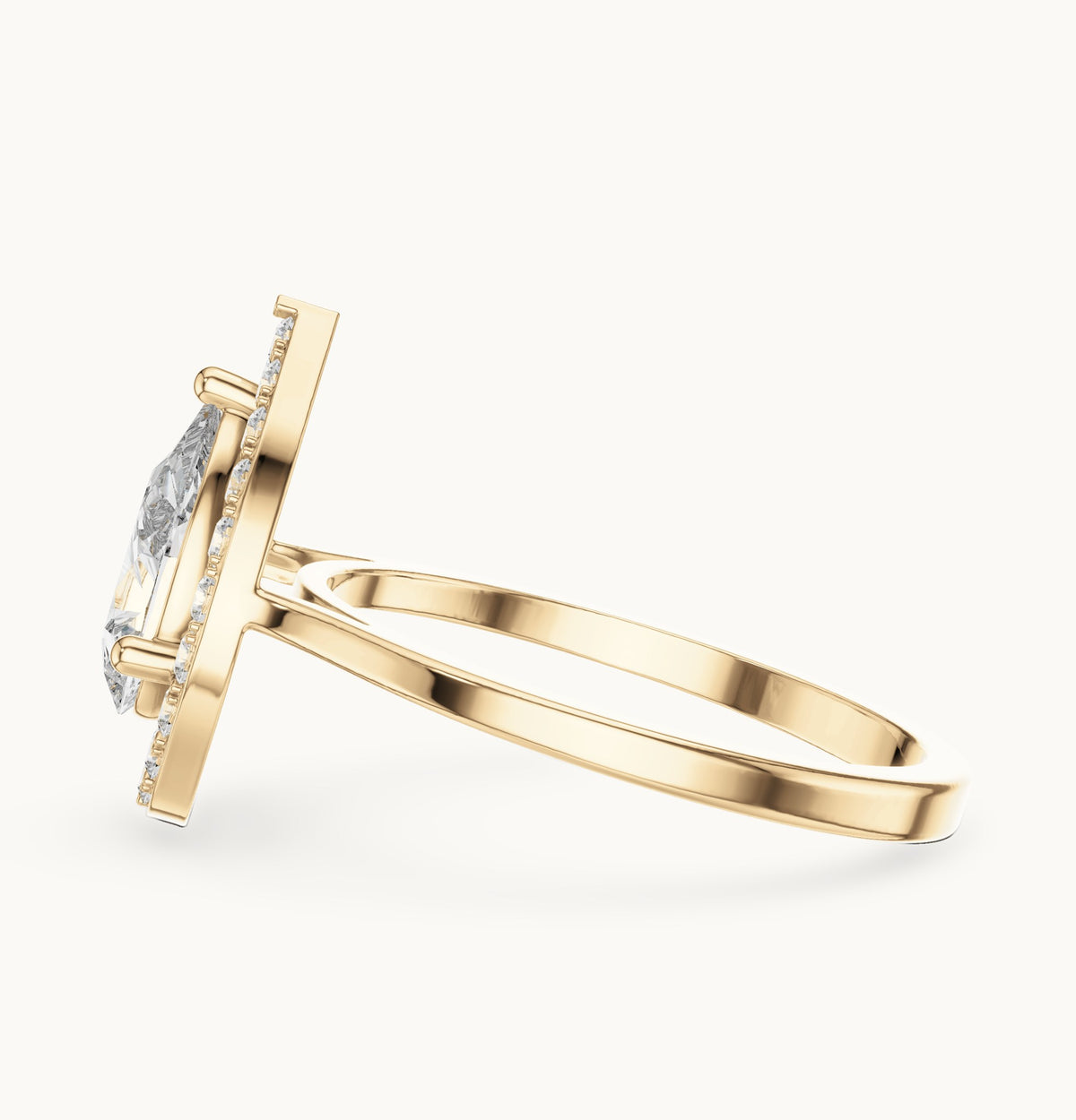Pear lab-grown diamond halo engagement ring in yellow gold, 1.20 CT TW, view 3