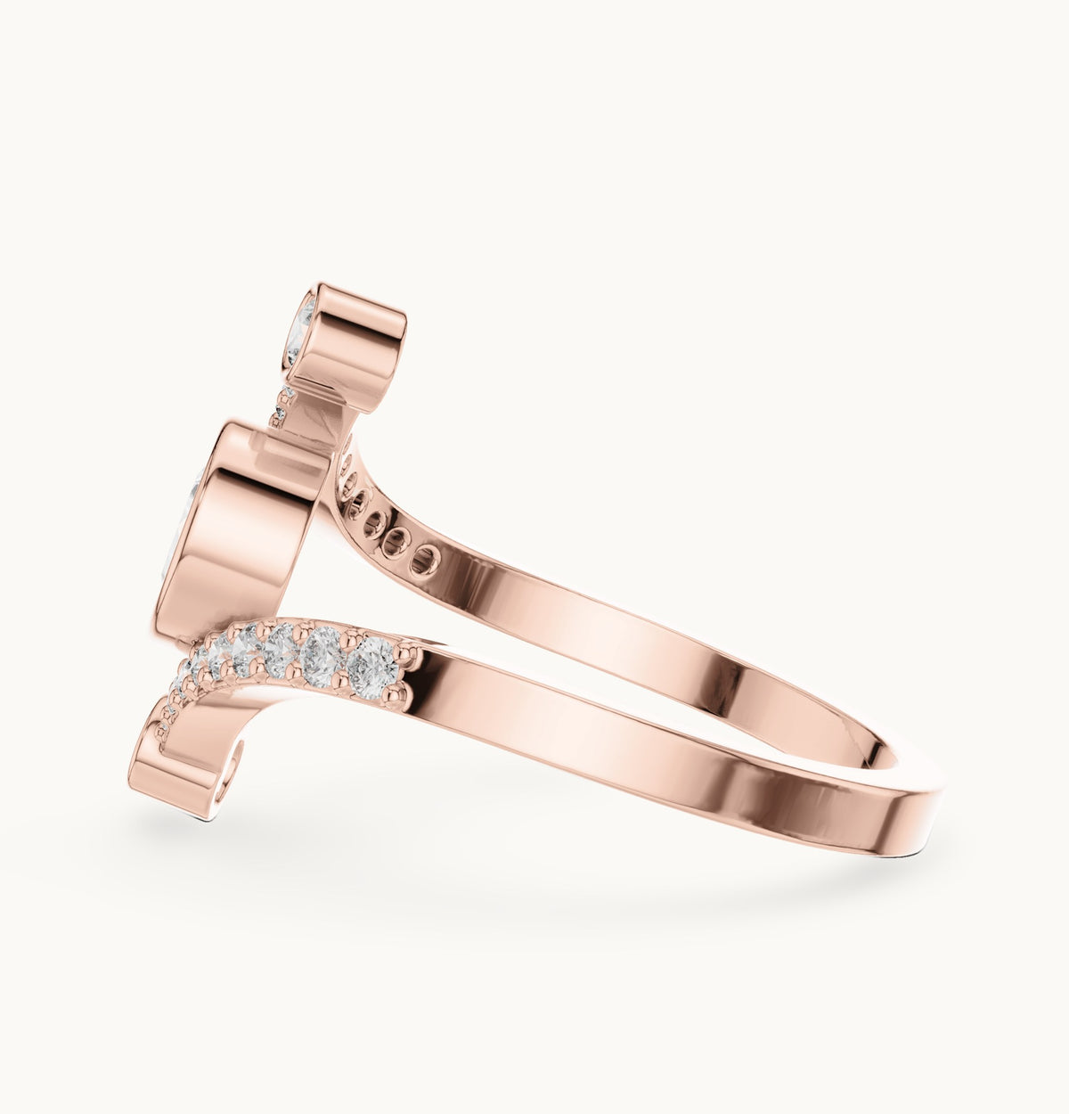 Pear lab-grown diamond open bypass ring with bezel accents in rose gold, 0.72 CT TW, view 3
