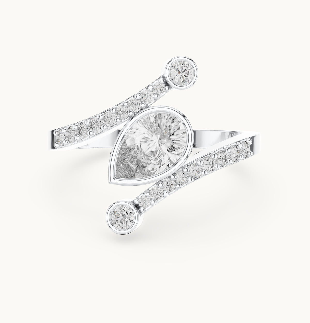 Pear lab-grown diamond open bypass ring with bezel accents in white gold, 0.72 CT TW, view 4