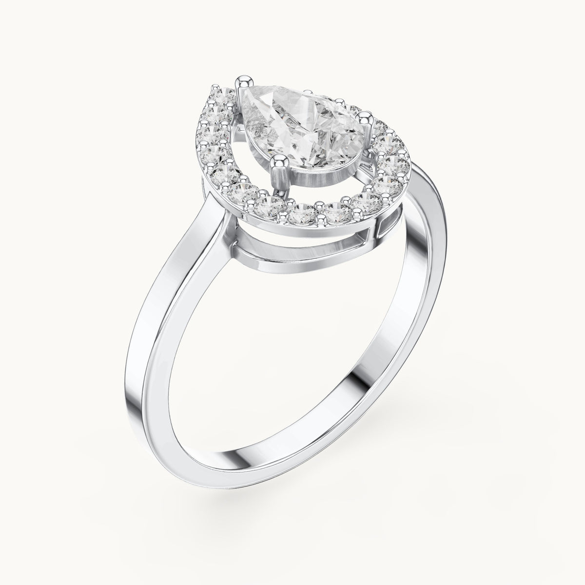 Pear and round lab-grown diamond halo engagement ring in white gold, 0.92 CT TW, view 2