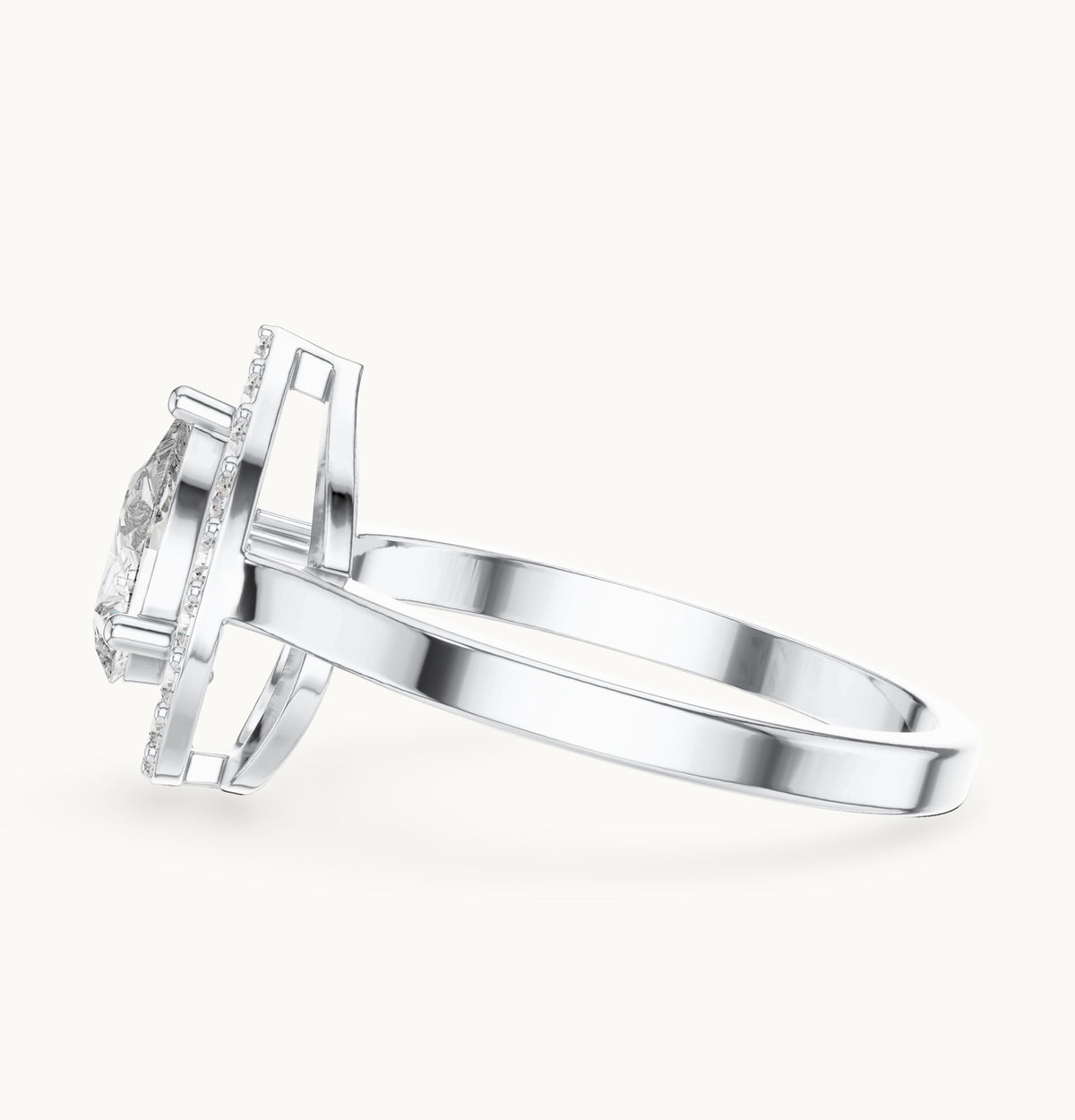 Pear and round lab-grown diamond halo engagement ring in white gold, 0.92 CT TW, view 3