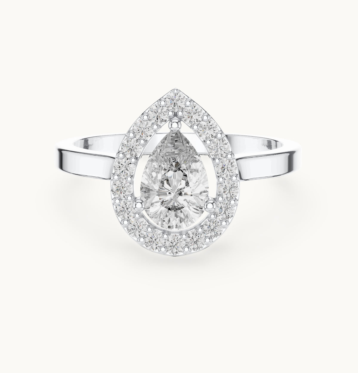 Pear and round lab-grown diamond halo engagement ring in white gold, 0.92 CT TW, view 4