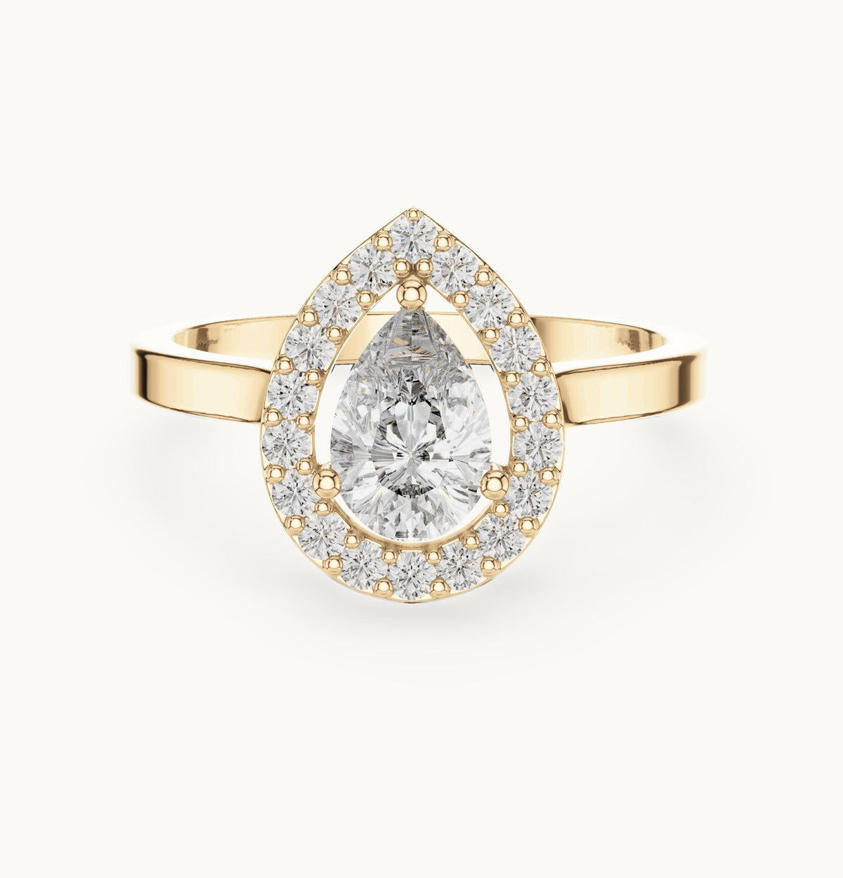 Pear and round lab-grown diamond halo engagement ring in yellow gold, 0.92 CT TW, view 4