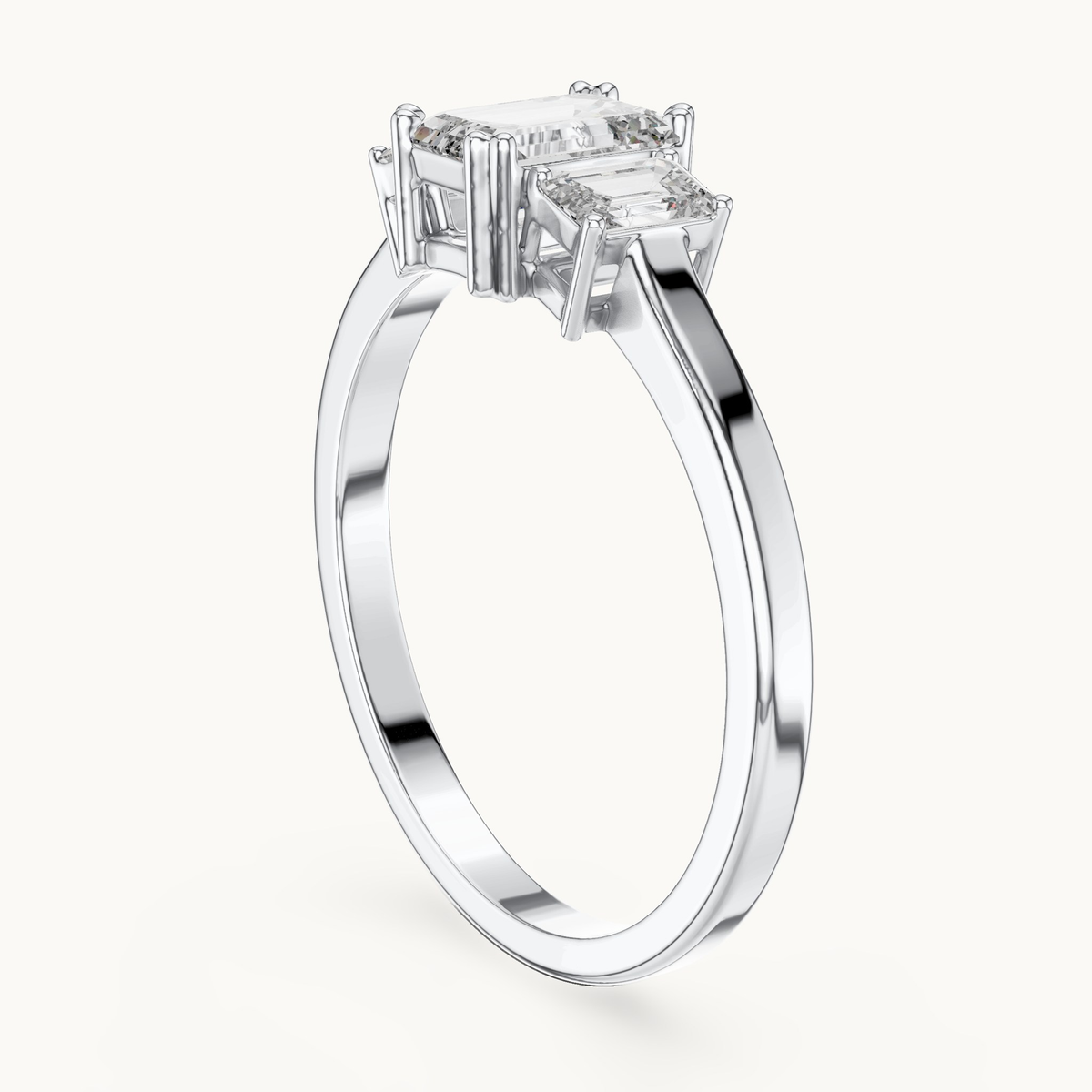 Emerald-cut lab-grown diamond three stone ring in 14K white gold, 0.33 CT TW, view 1