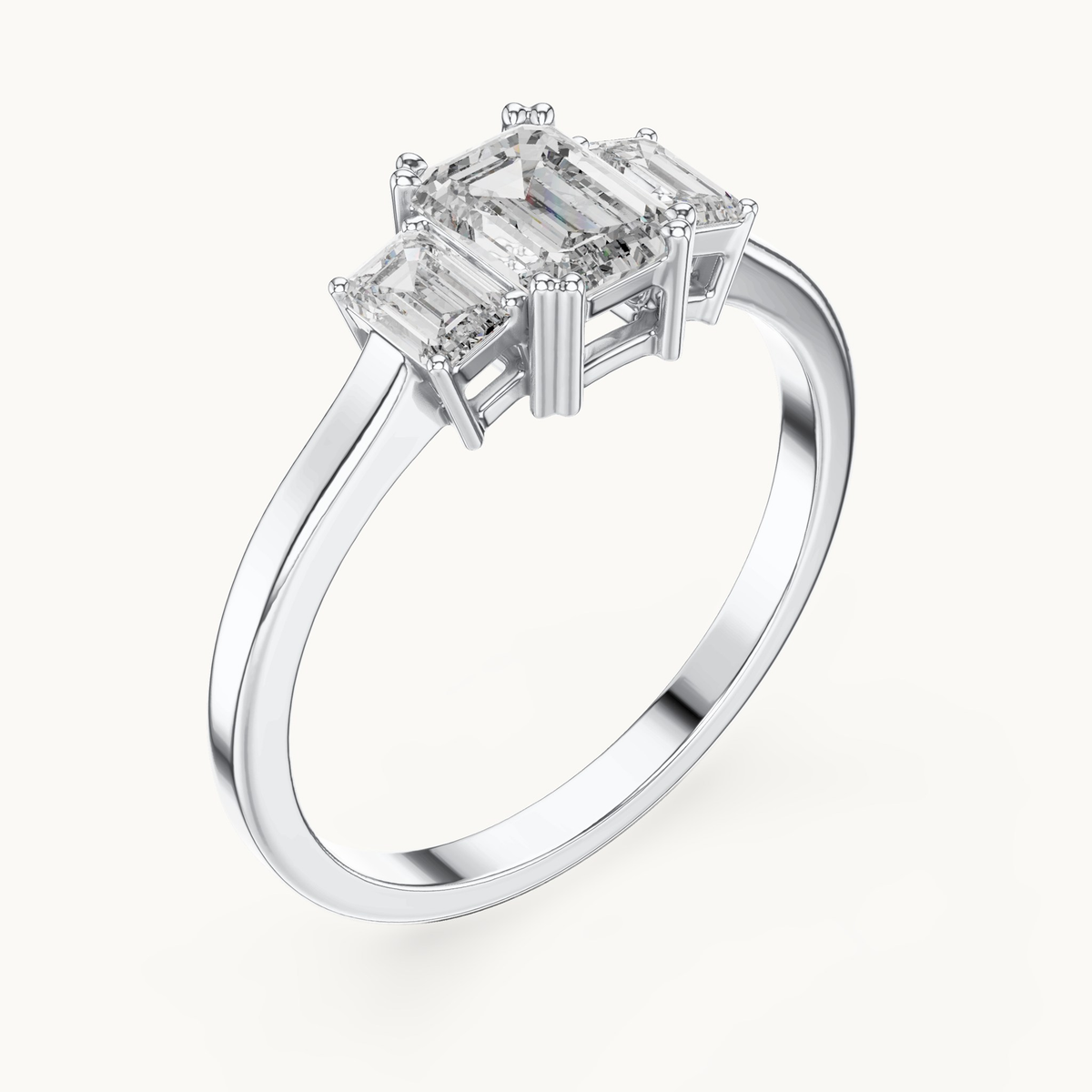 Emerald-cut lab-grown diamond three stone ring in 14K white gold, 0.33 CT TW, view 2