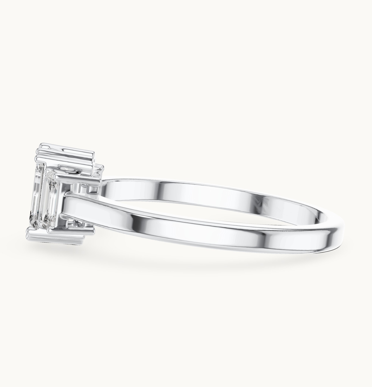 Emerald-cut lab-grown diamond three stone ring in 14K white gold, 0.33 CT TW, view 3