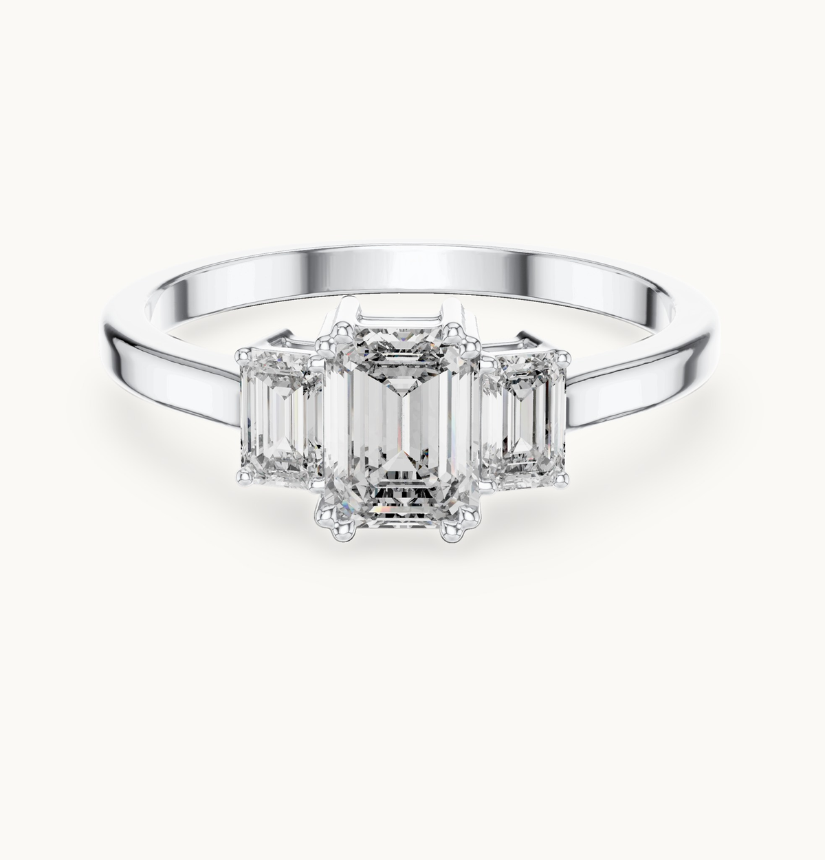 Emerald-cut lab-grown diamond three stone ring in 14K white gold, 0.33 CT TW, view 4