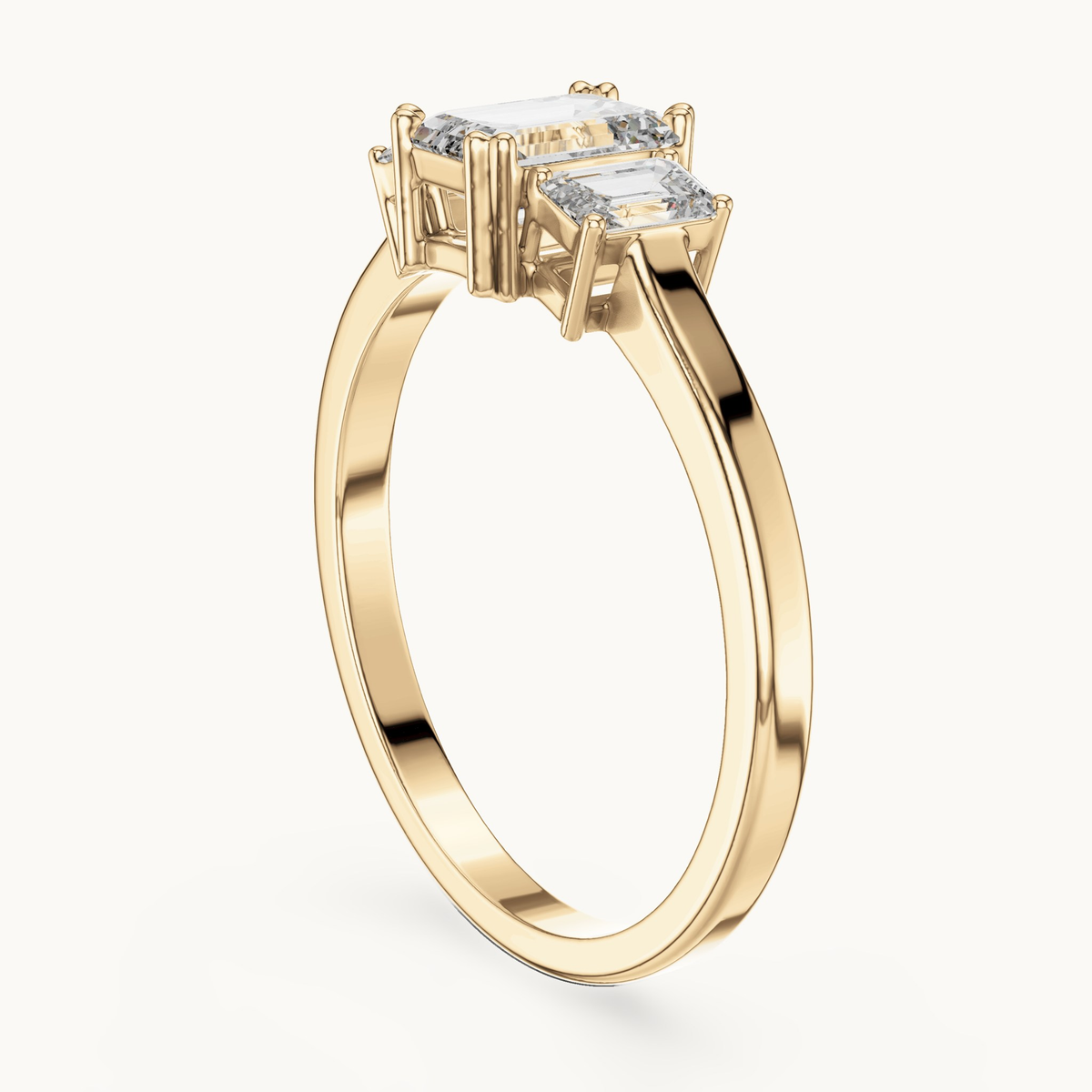 Emerald-cut lab-grown diamond three stone ring in 14K yellow gold, 0.33 CT TW, view 1