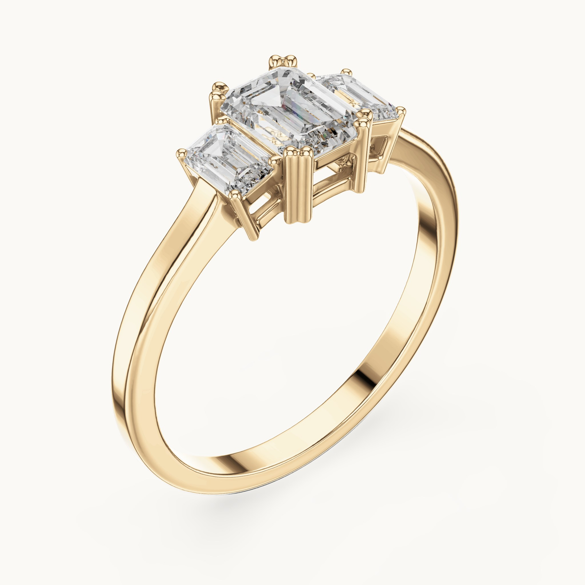 Emerald-cut lab-grown diamond three stone ring in 14K yellow gold, 0.33 CT TW, view 2