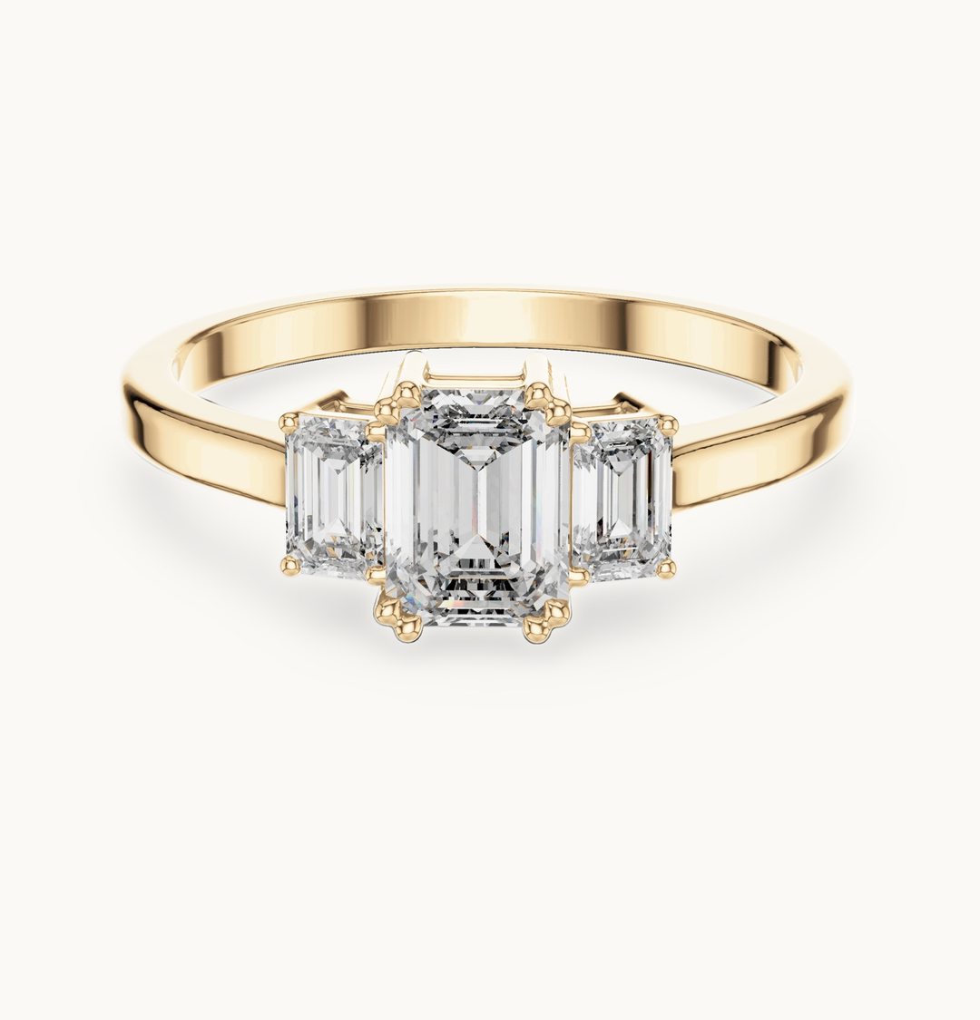 Emerald-cut lab-grown diamond three stone ring in 14K yellow gold, 0.33 CT TW, view 4