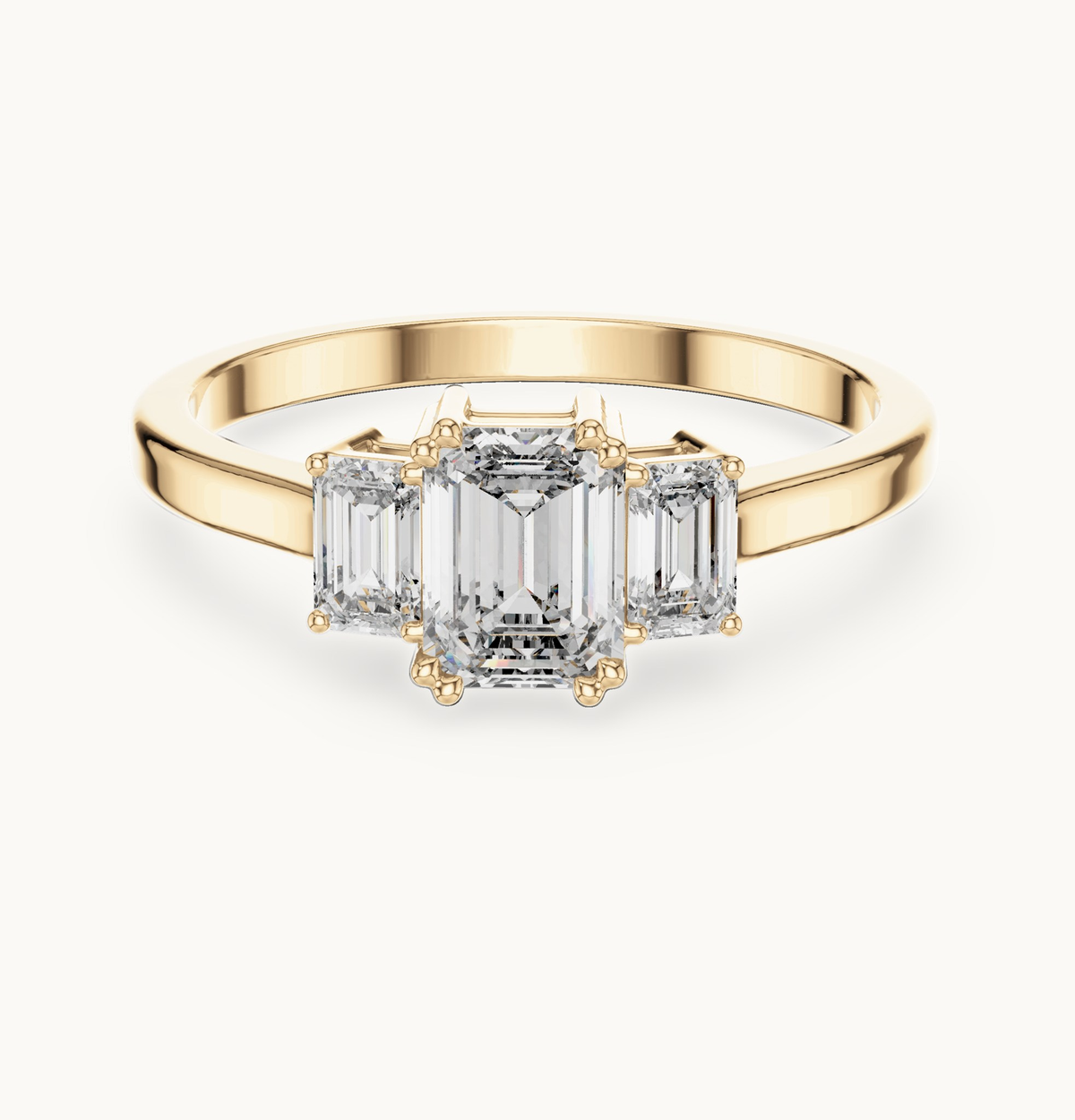 Emerald-cut lab-grown diamond three stone ring in 14K yellow gold, 0.33 CT TW, view 4
