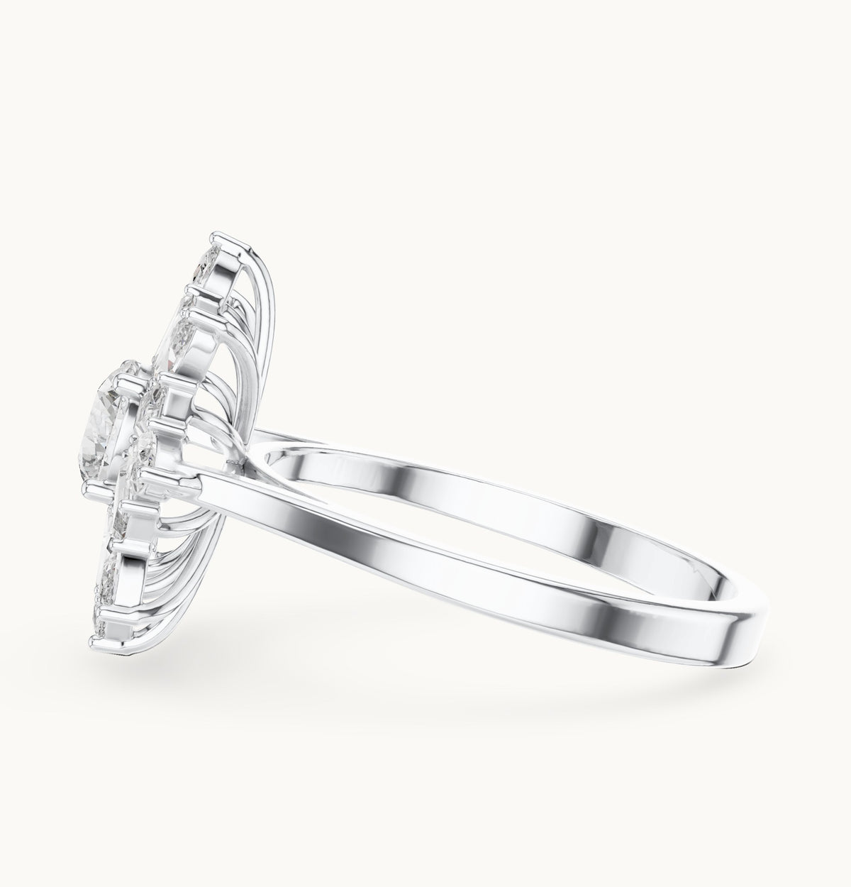 Round lab-grown diamond starburst cluster ring in white gold, 1.30 CT TW, view 3