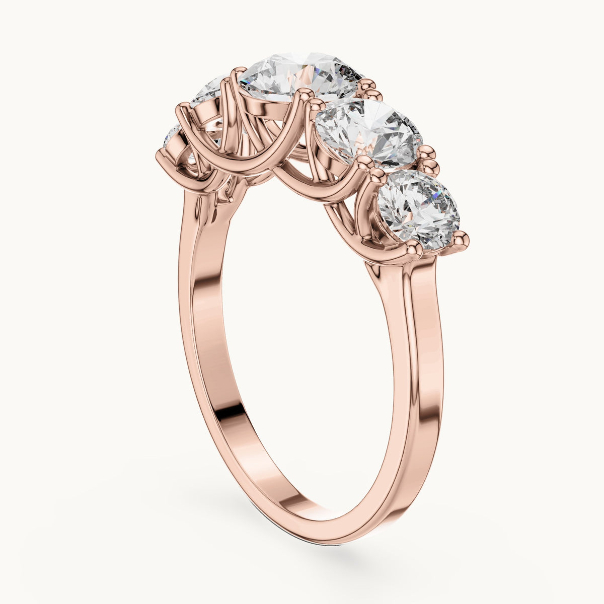 Round lab-grown diamond graduated five-stone ring in rose gold, 2.45 CT TW, view 1