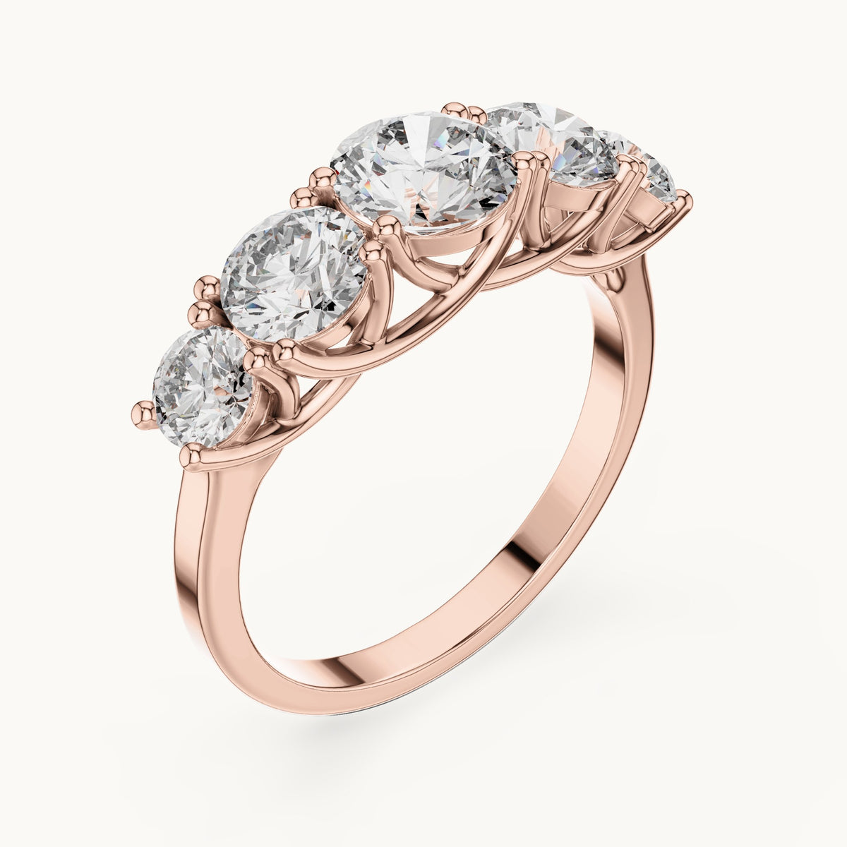 Round lab-grown diamond graduated five-stone ring in rose gold, 2.45 CT TW, view 2