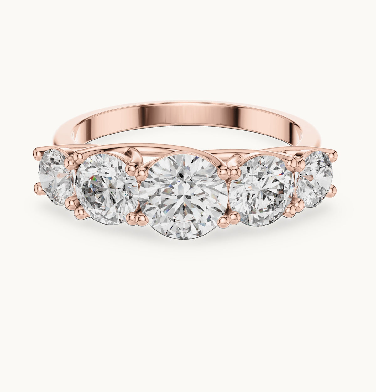 Round lab-grown diamond graduated five-stone ring in rose gold, 2.45 CT TW, view 4