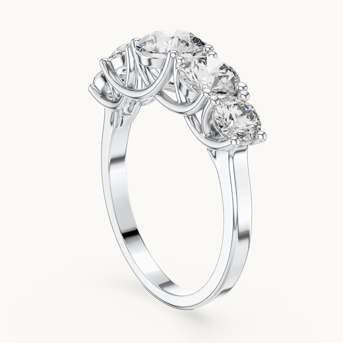 Round lab-grown diamond graduated five-stone ring in white gold, 2.45 CT TW, view 1