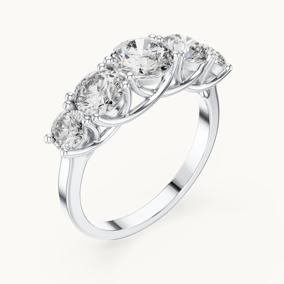 Round lab-grown diamond graduated five-stone ring in white gold, 2.45 CT TW, view 2