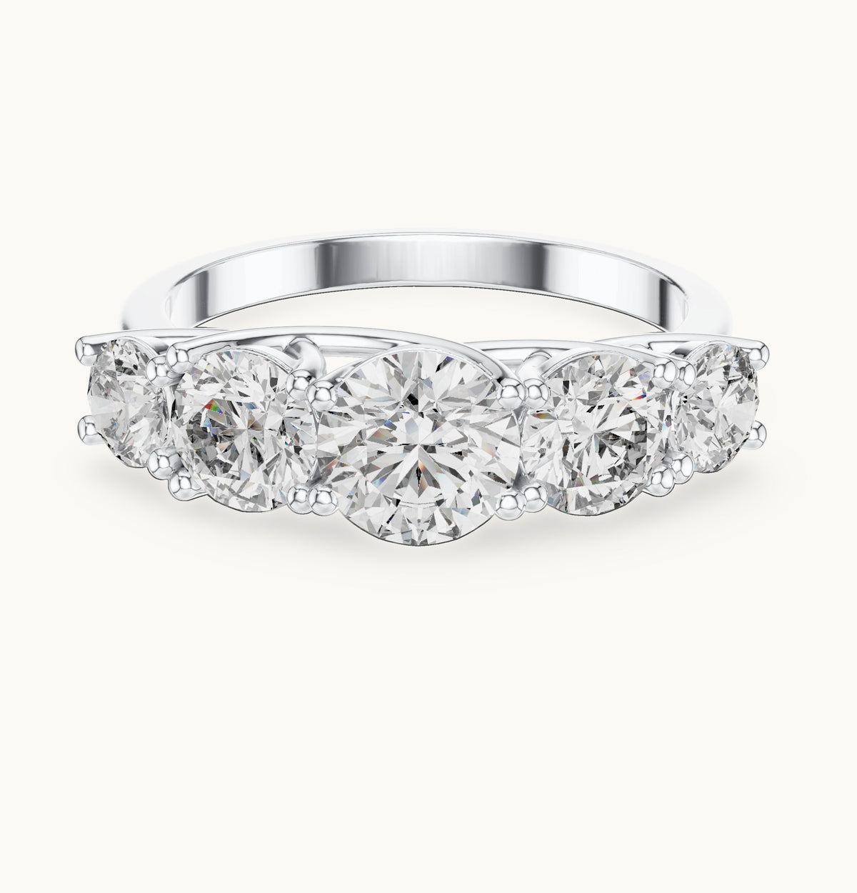 Round lab-grown diamond graduated five-stone ring in white gold, 2.45 CT TW, view 4