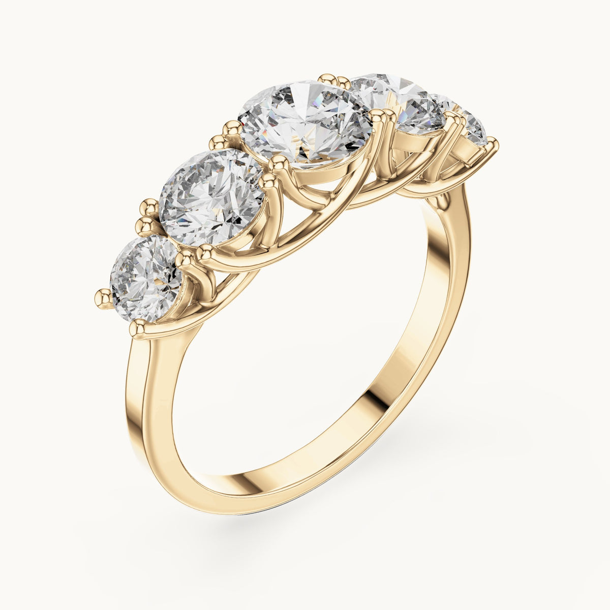 Round lab-grown diamond graduated five-stone ring in yellow gold, 2.45 CT TW, view 2