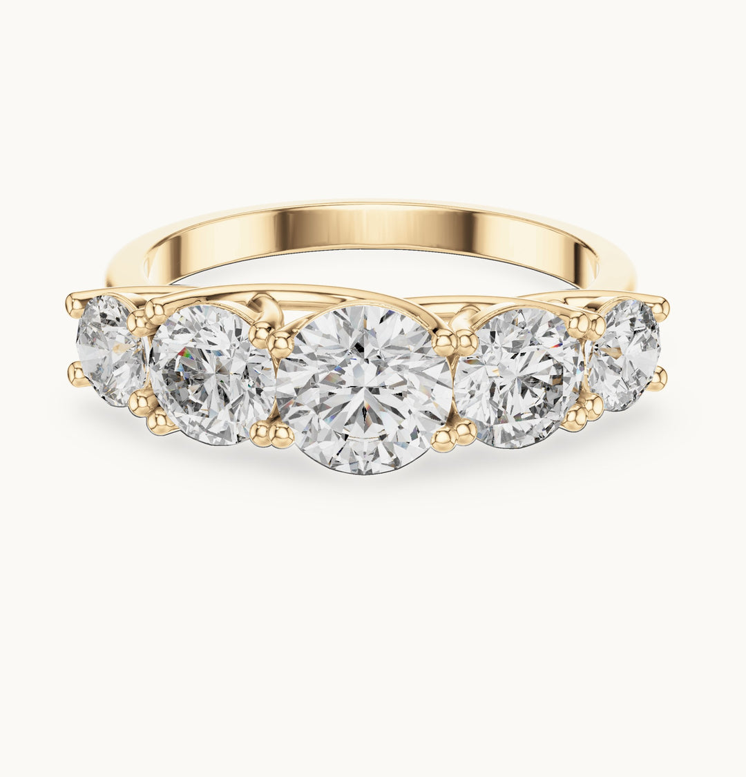 Round lab-grown diamond graduated five-stone ring in yellow gold, 2.45 CT TW, view 4