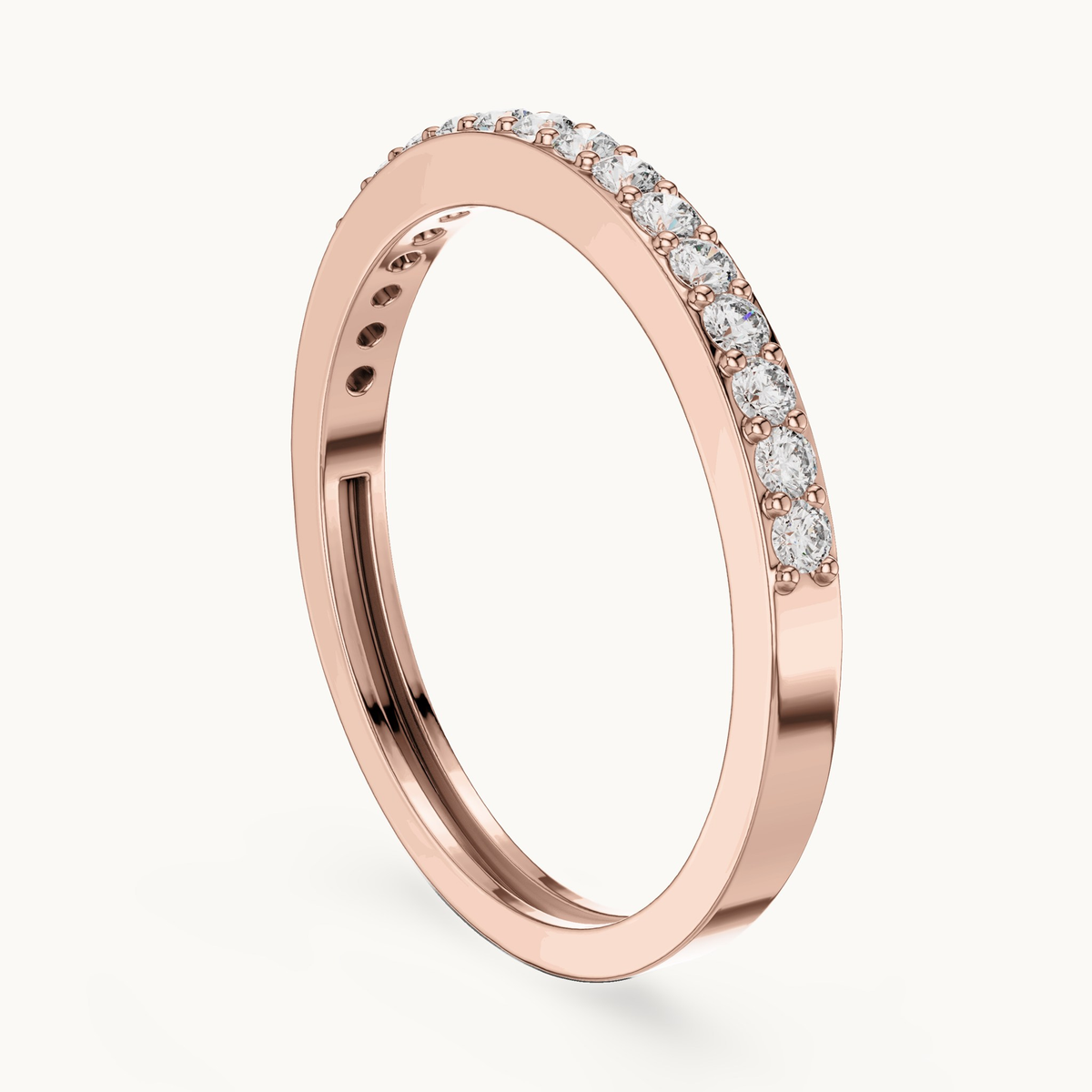 Round lab-grown diamond half eternity band in 14K rose gold, 0.25 CT TW, view 1