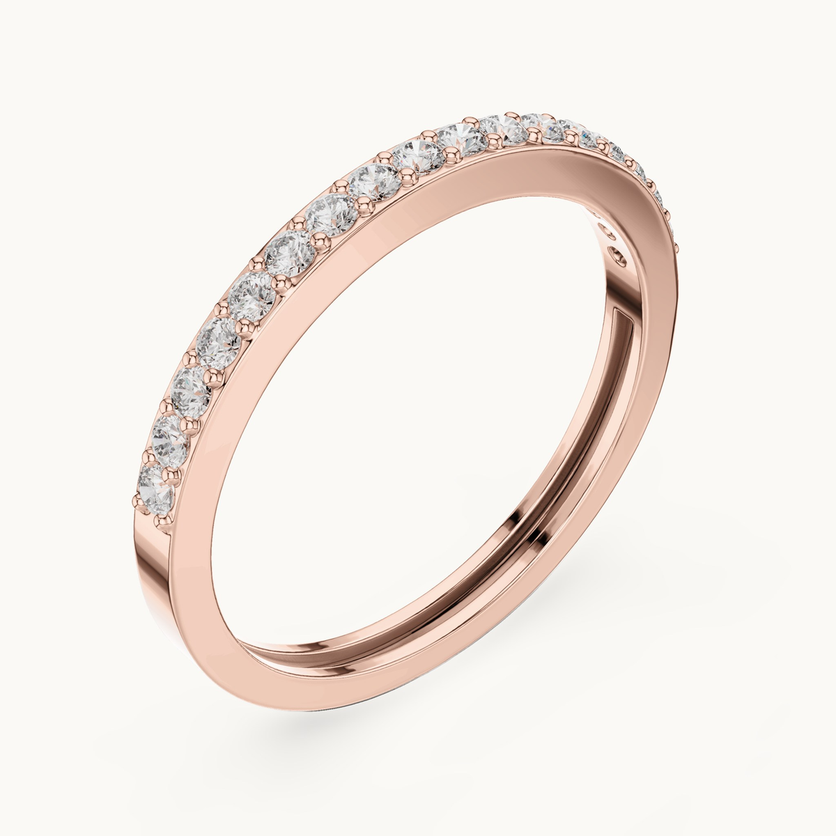 Round lab-grown diamond half eternity band in 14K rose gold, 0.25 CT TW, view 2