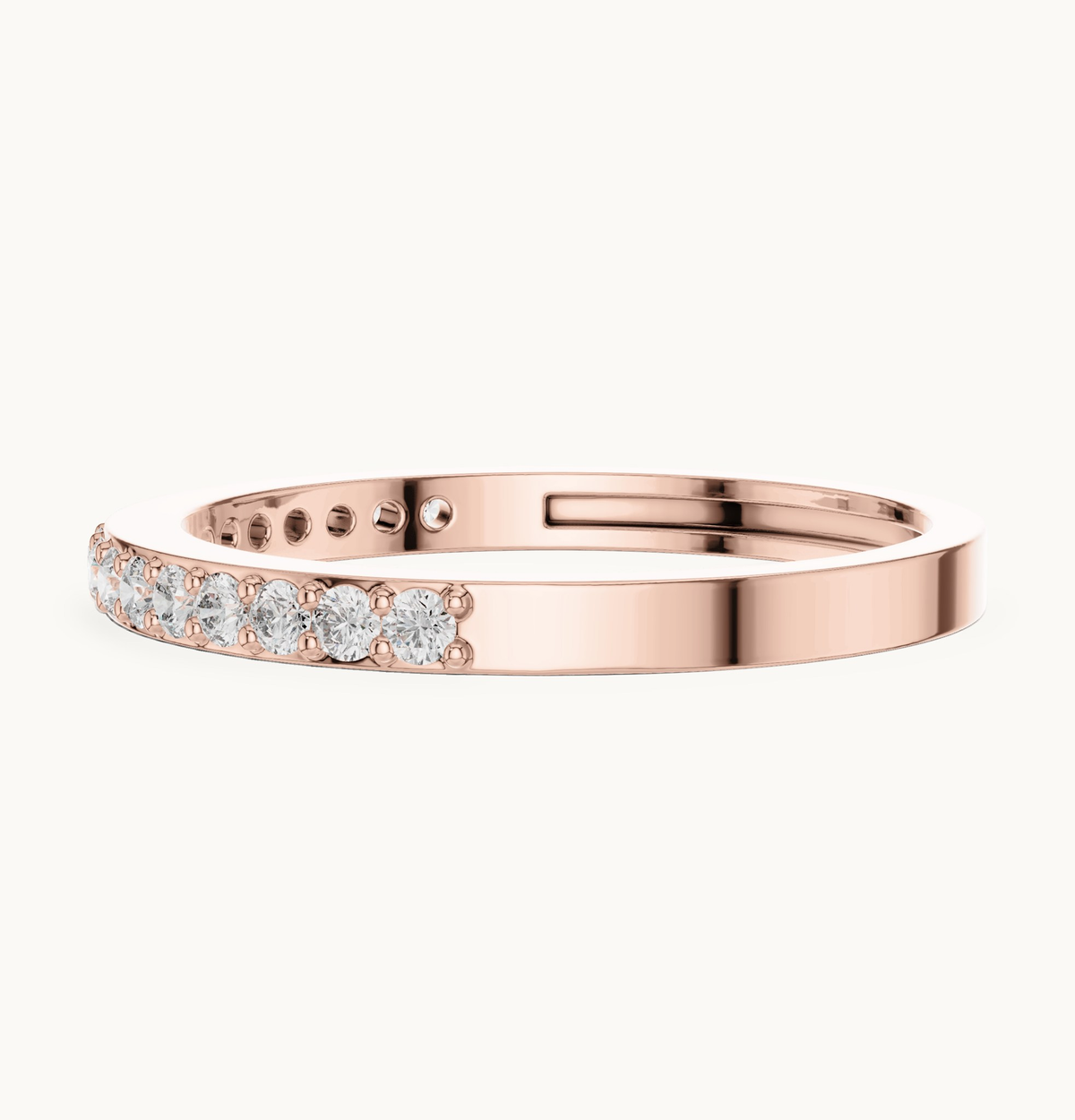 Round lab-grown diamond half eternity band in 14K rose gold, 0.25 CT TW, view 3