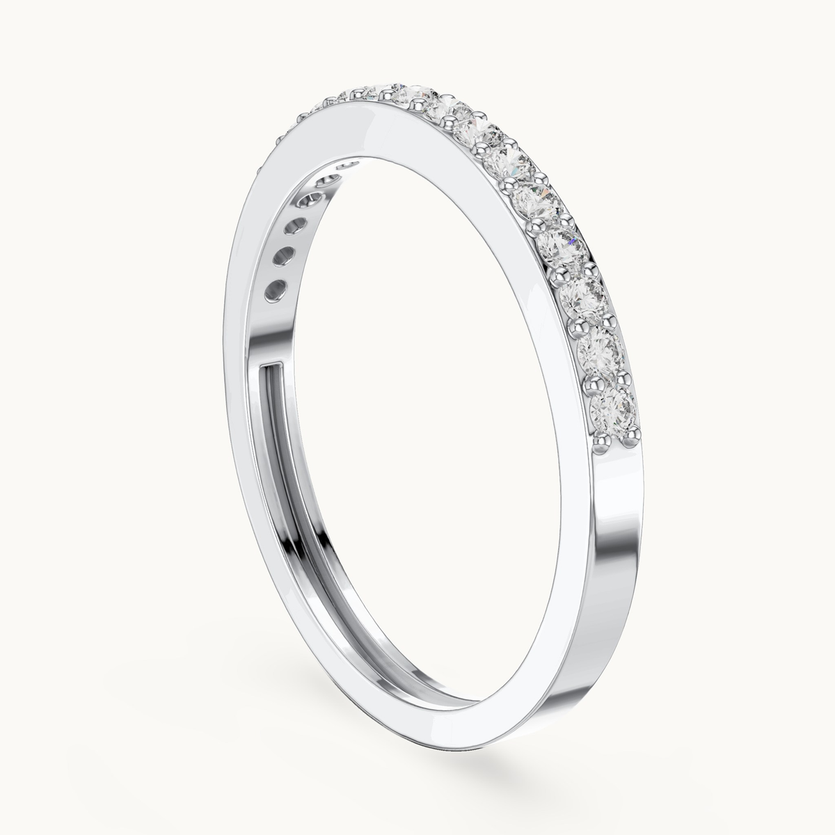 Round lab-grown diamond half eternity band in 14K white gold, 0.25 CT TW, view 1